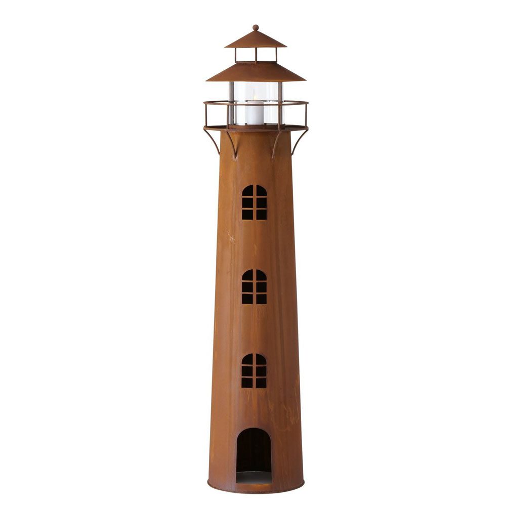 BOLTZE Kerzenlaterne Leuchtturm RUSTY rost braun Windlicht aus Metall H80cm Deko maritim -