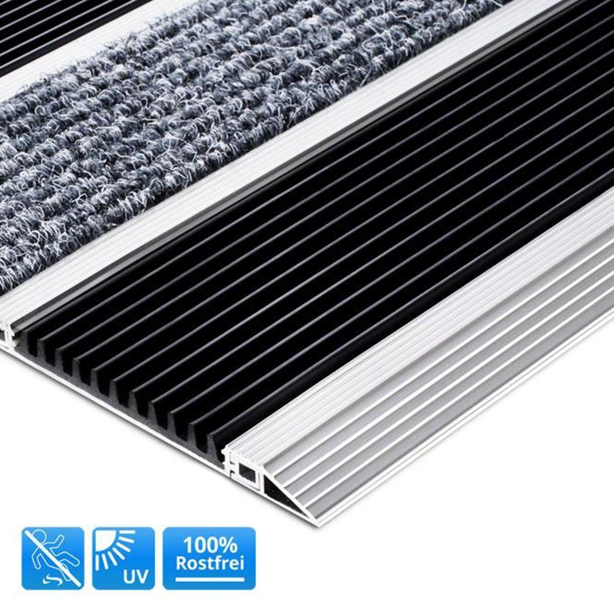 Karat Fußmatte Edelstahlmatte Select Mat Ribbed Textil+Gummi, für In-& Outdoor geeign, Höhe: 12 mm