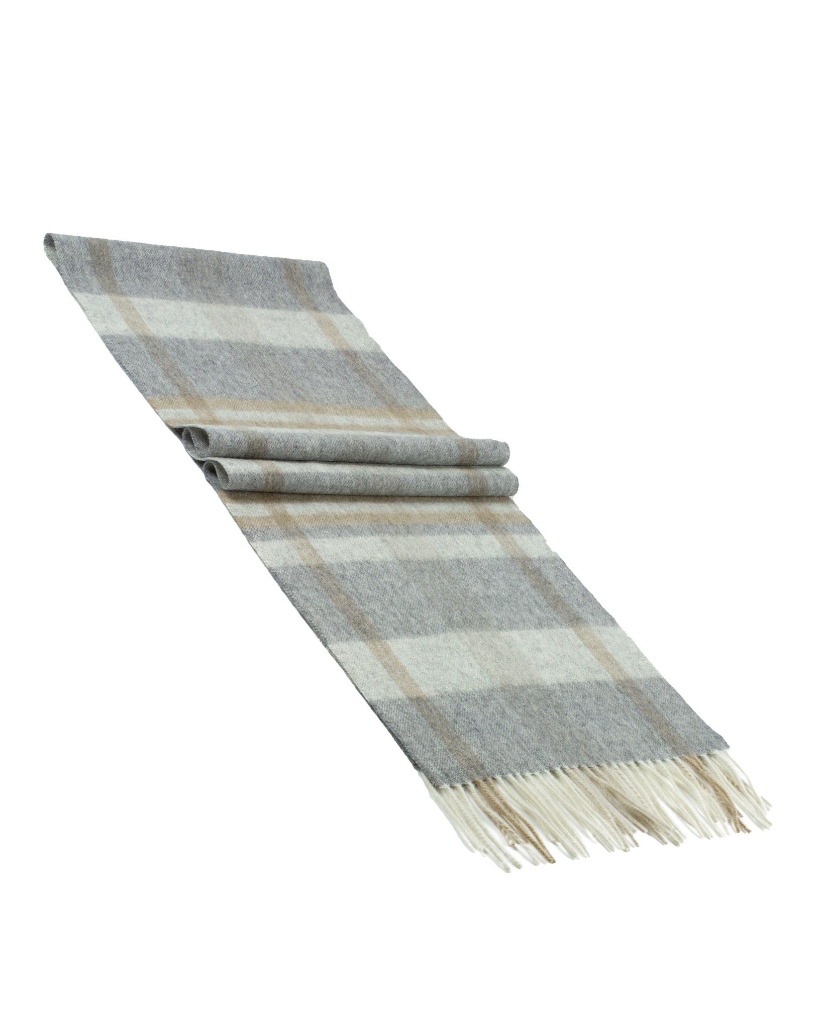 MayTree Kaschmirschal Unisex, 180 x 30cm, mit Fransen, kariert Grau Beige, (Stück, 1-St), 100% Kaschmir