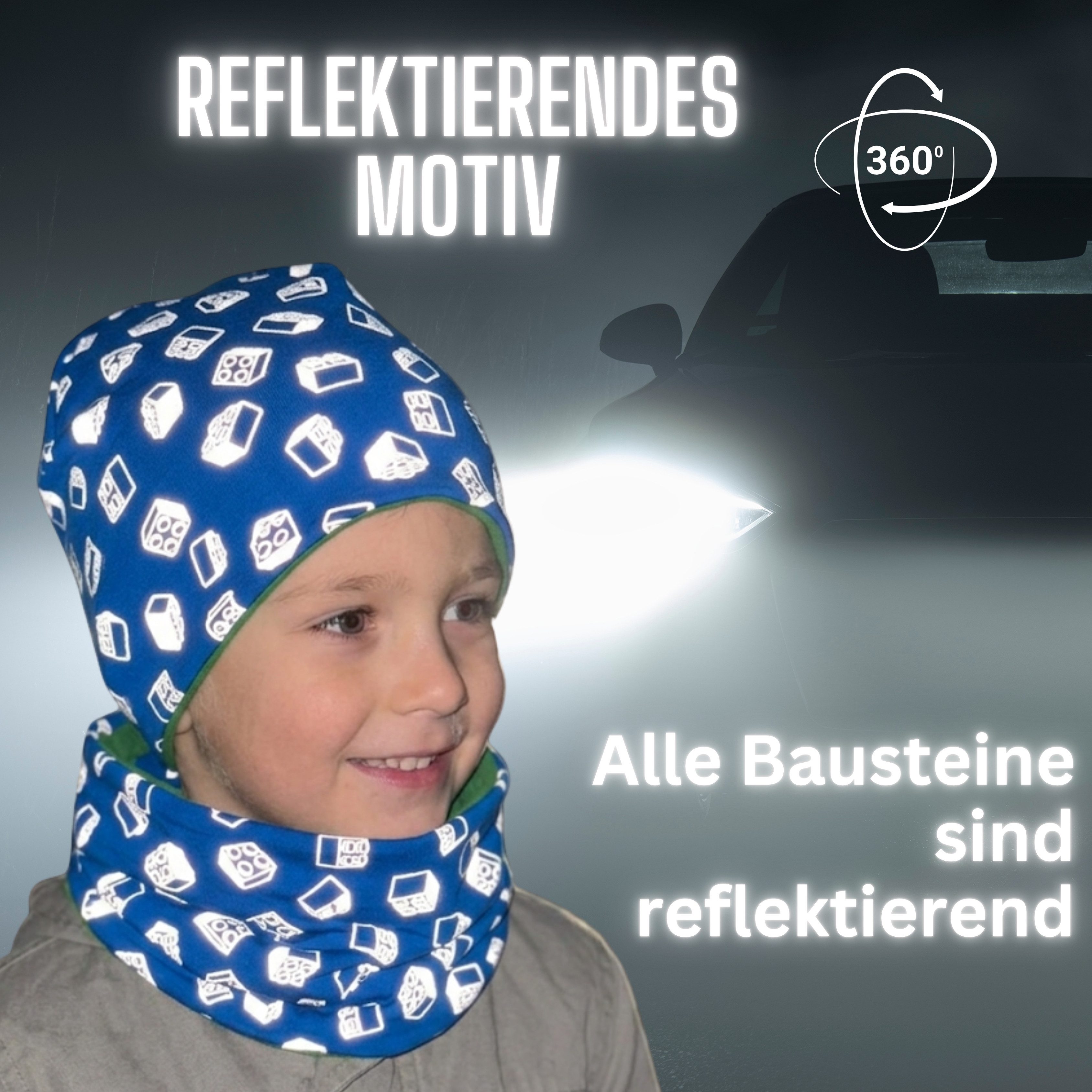 HECKBO Beanie 360° Reflektor Kinder Beanie Mütze & Loop Schal Set – Bild 2 von 5