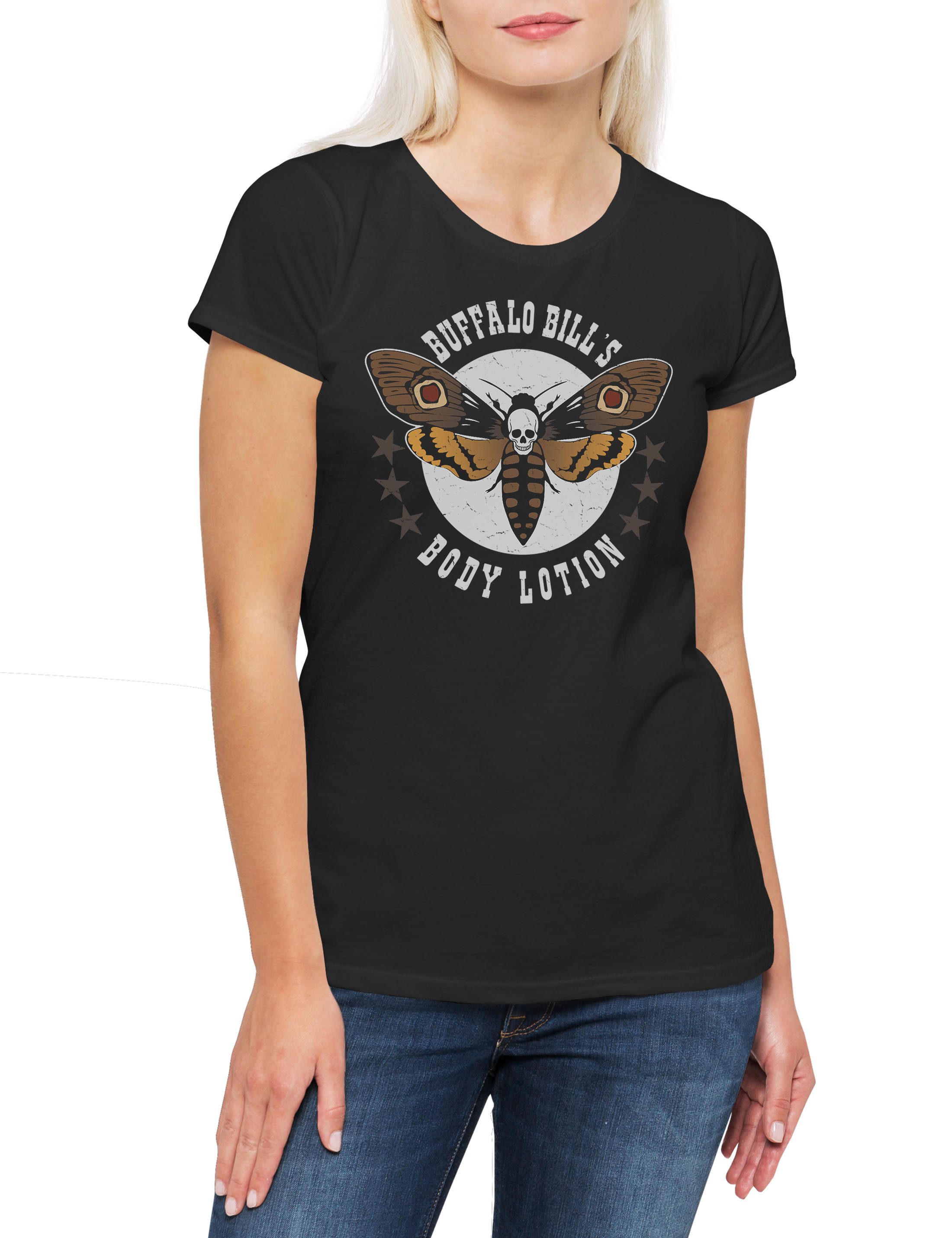 Print-Shirt Buffalo Bill's Body Lotion Damen T-Shirt Schweigen Silence Der Das