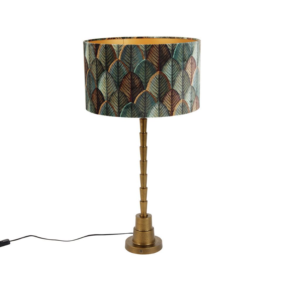 Qazqa Tischleuchte Pisos shade, ohne Leuchtmittel, Warmweiß, QAZQA Tisch­leuchte, e27, Grün, Velours, classic-antique