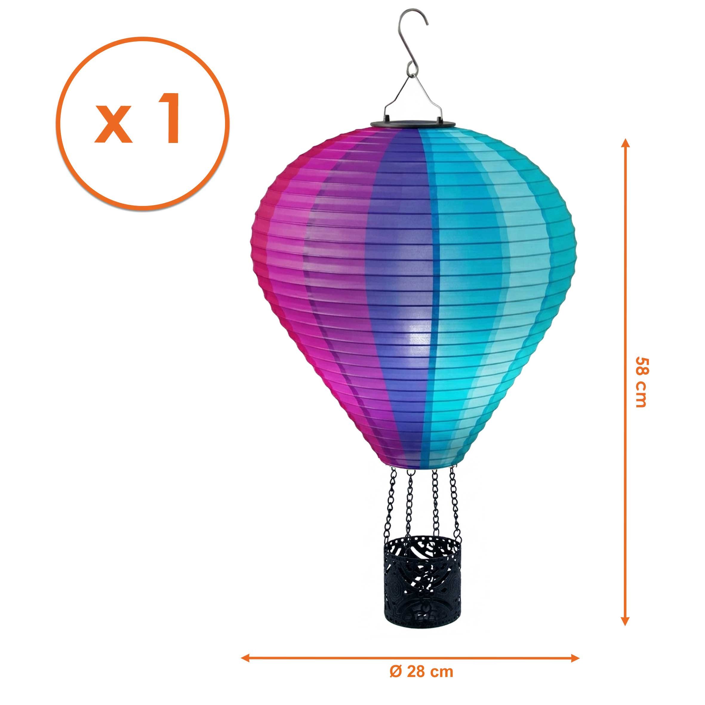 Spetebo LED Dekofigur Solar Heißluftballon aus Nylon bunt zum Hängen, Einschalten bei Dämmerung, LED fest integriert, orange (feuerfarben), mit Flammen Effekt – Bild 2 von 5