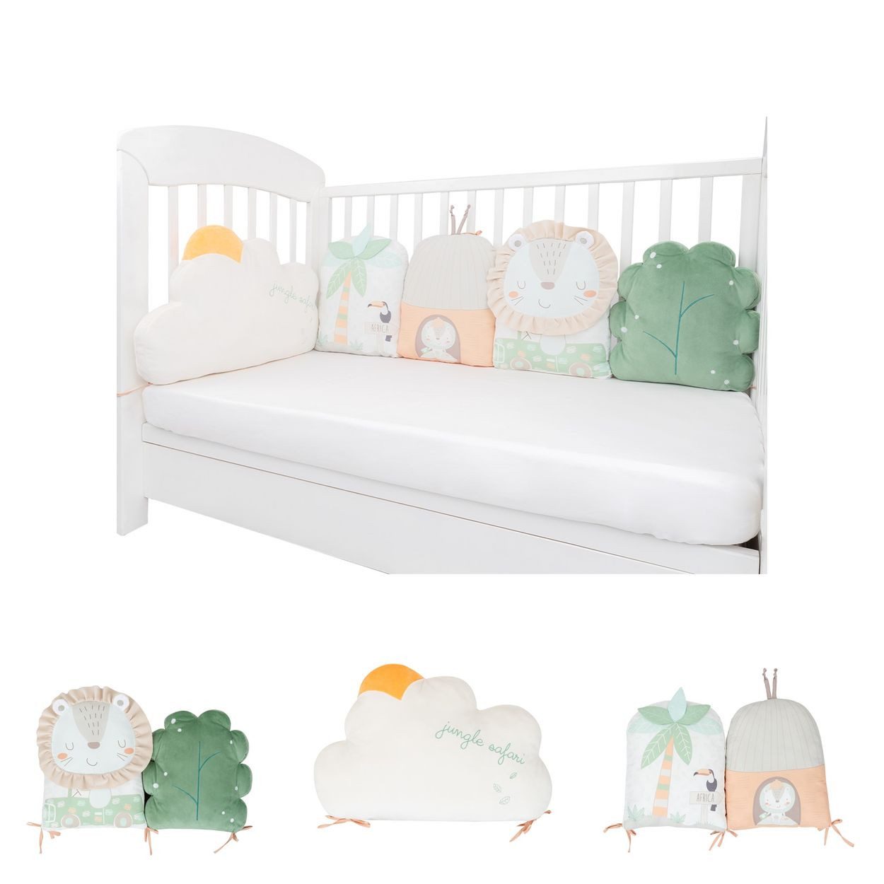 Kikkaboo Babykissen 5-teilig, Plüsch, Bettumrandung, Befestigungsschnüre, Aufbewahrungsbeutel