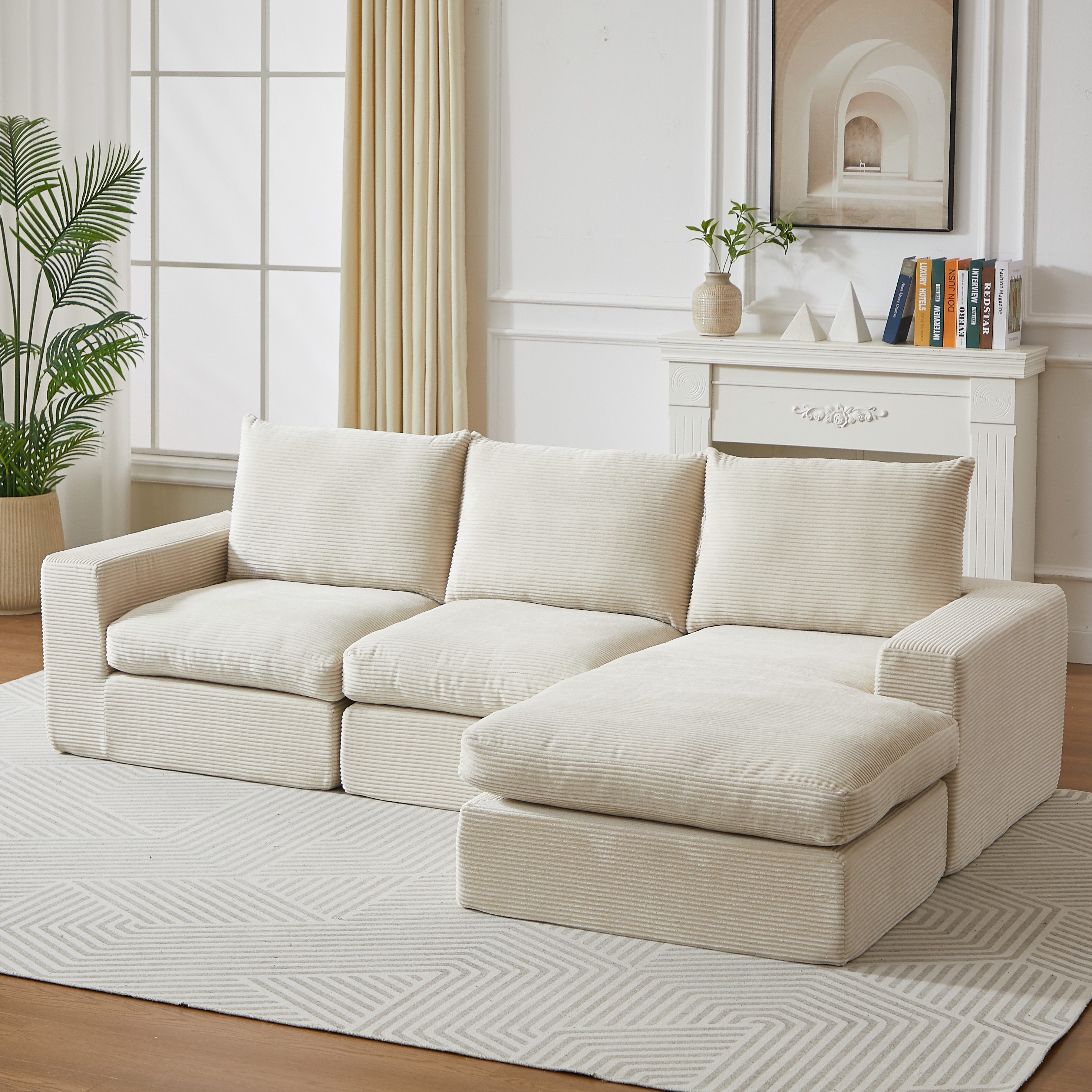 MODFU Ecksofa Modulares Cordsofa – Frei kombinierbar, mit Chaiselongue, 3 Kissen & Nackenkissen, modulare Bauweise 1 Teile, mit Relaxfunktion