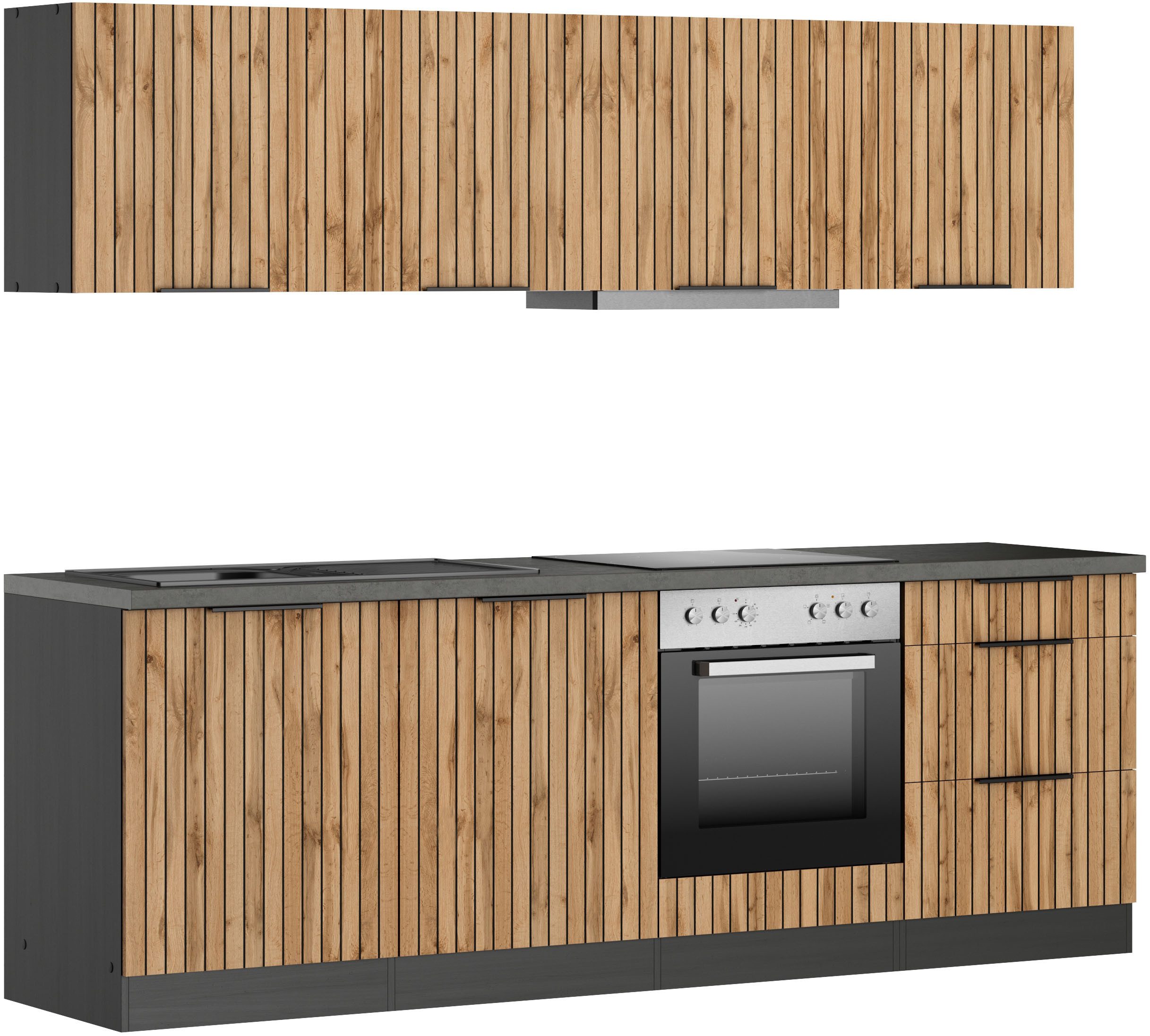 KOCHSTATION Küchenzeile KS-Lagos, Breite 240 cm,wahlweise mit E-Geräten, Spüle in edelstahl oder schwarz – Bild 3 von 5