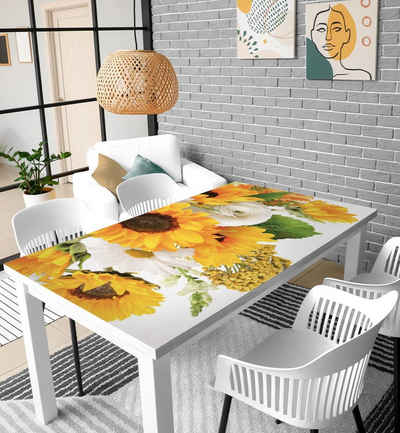 MyMaxxi Möbelfolie MyMaxxi - selbstklebende Tischfolie Farbenfroher Blumenstrauss mit Sonnenblumen mehrfarbig kompatibel mit Ikea Lacktisch Baum Pflanze Blüte Pflanze Möbelfolie Aufkleber - blasenfrei zu verkleben