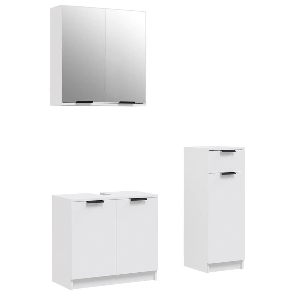 Badezimmer-Set 3-tlg. Badmöbel-Set Weiß Holzwerkstoff