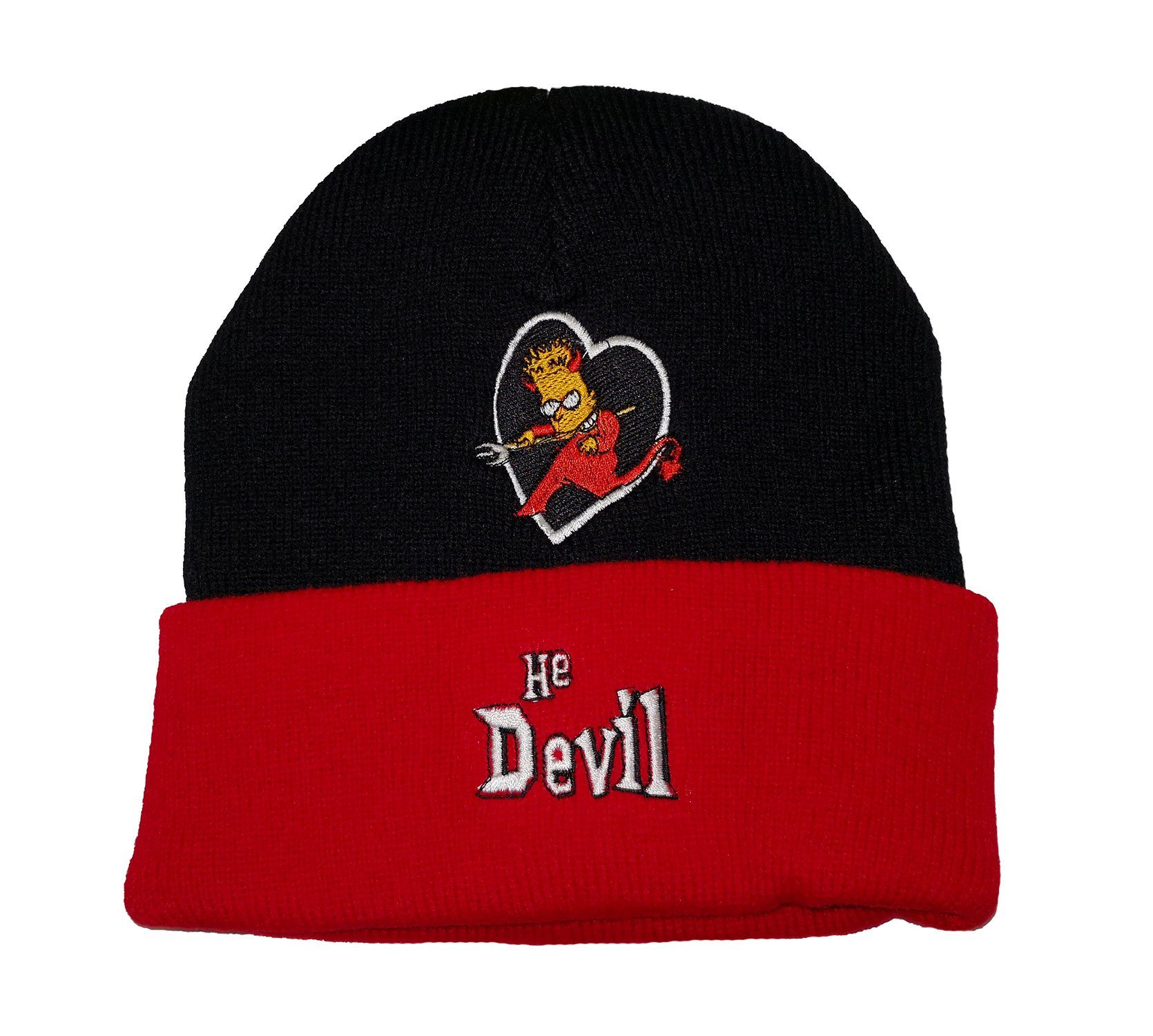 King Kameha Beanie The Simpsons Wintermütze Bart He Devil, schwarz mit rot mit lizenzierter Stickerei