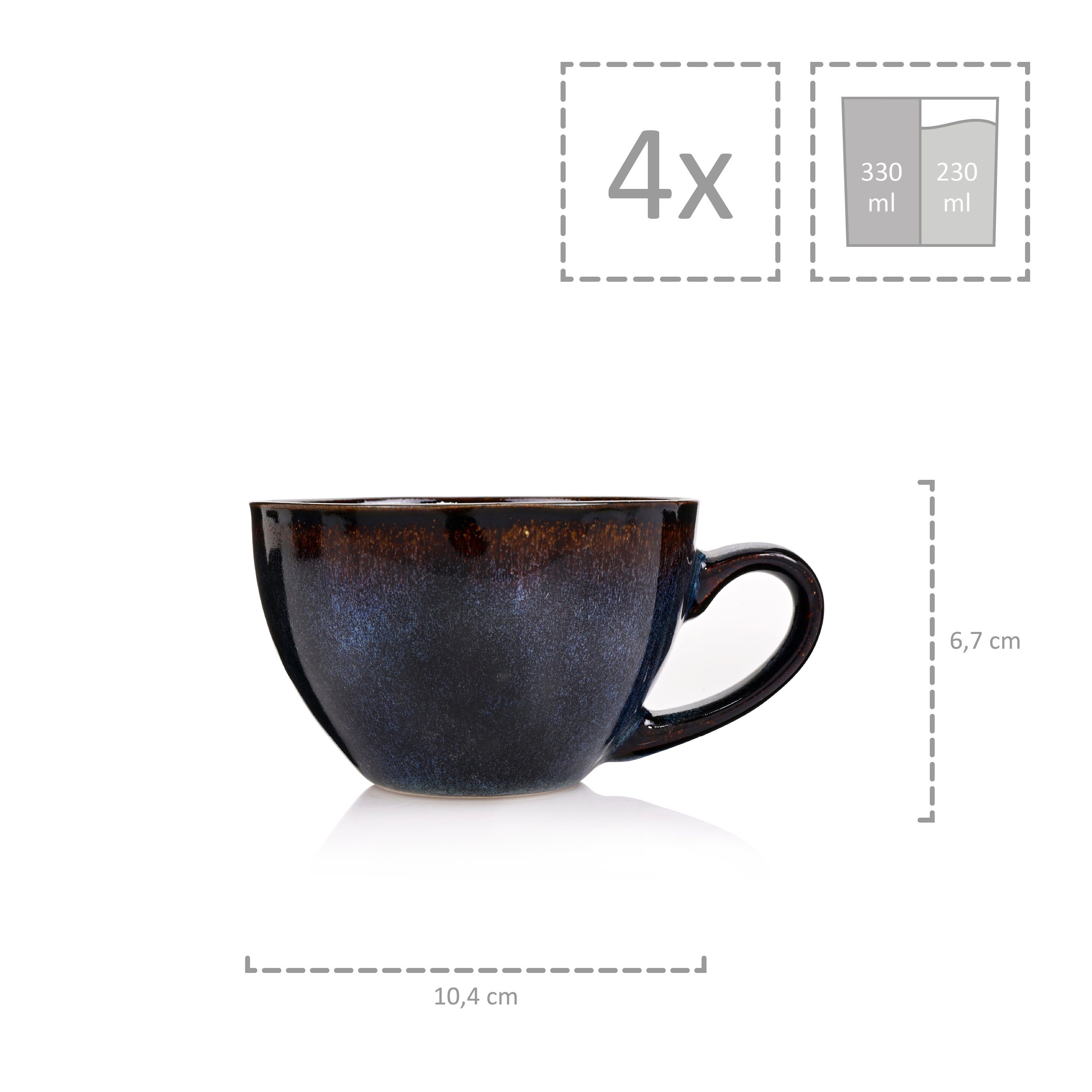 SÄNGER Kaffeeservice Tokio Kaffeetassen Set (12-tlg), 4 Personen, Steingut, Blau Schwarz, Handmade, Premium Collection – Bild 4 von 5