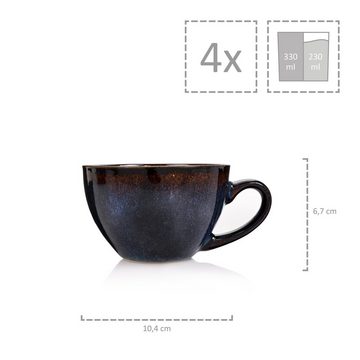 SÄNGER Kaffeeservice Tokio Kaffeetassen Set (12-tlg), 4 Personen, Steingut, Blau Schwarz, Handmade