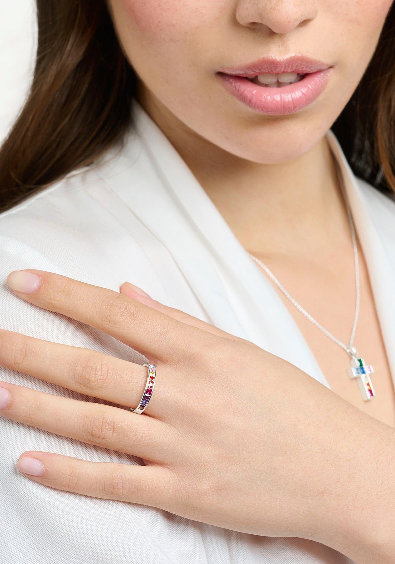 THOMAS SABO Fingerring, mit Glas-Keramik Stein, Korund, Zirkonia, Spinell (synth)