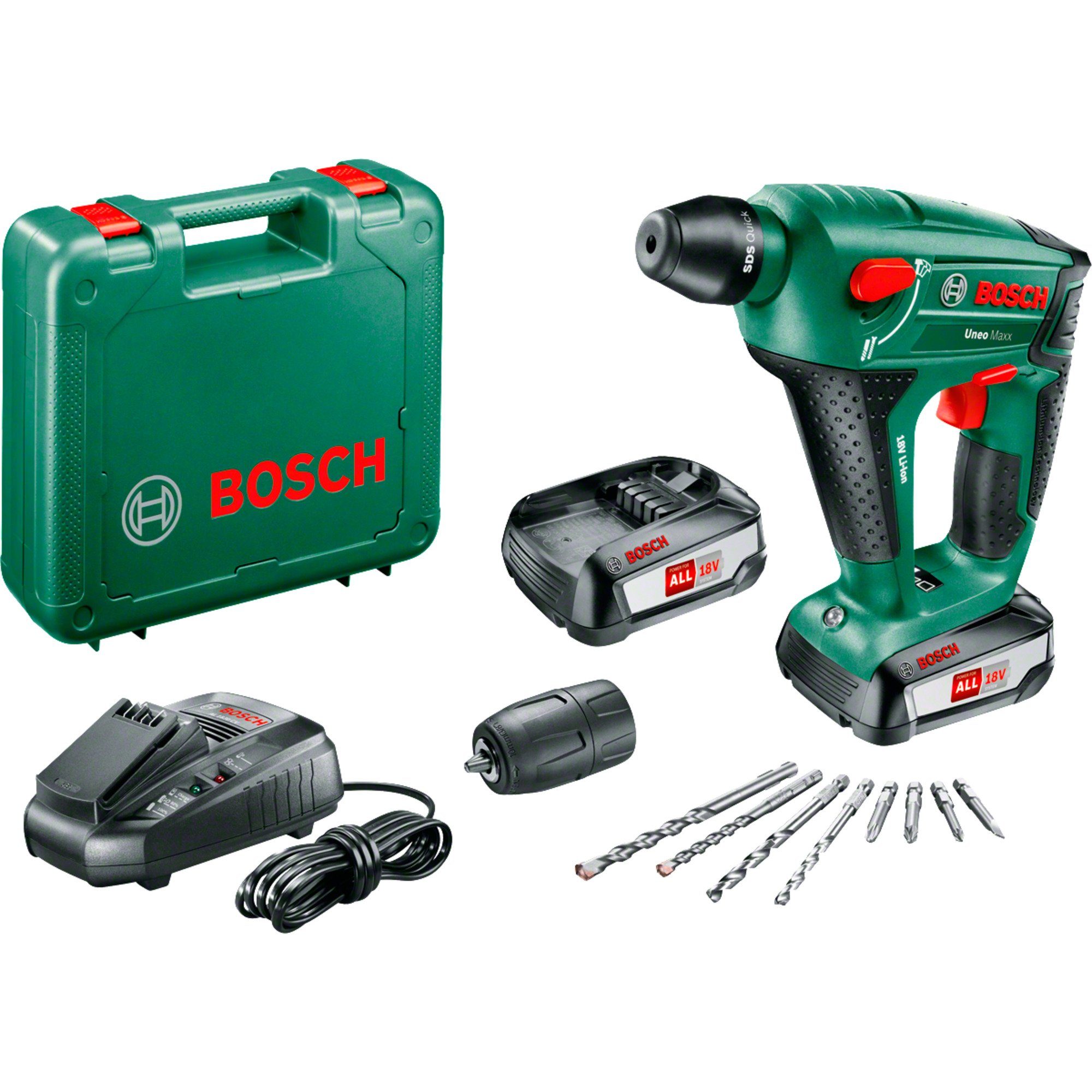 Bosch Home & Garden Akku-Bohrhammer Uneo Maxx, max. 900 U/min, (Set), inkl. 2  Akkus, Ladegerät, Koffer, Leistung/Spannung: Akku-Betrieb, 18Volt | Bohrhämmer