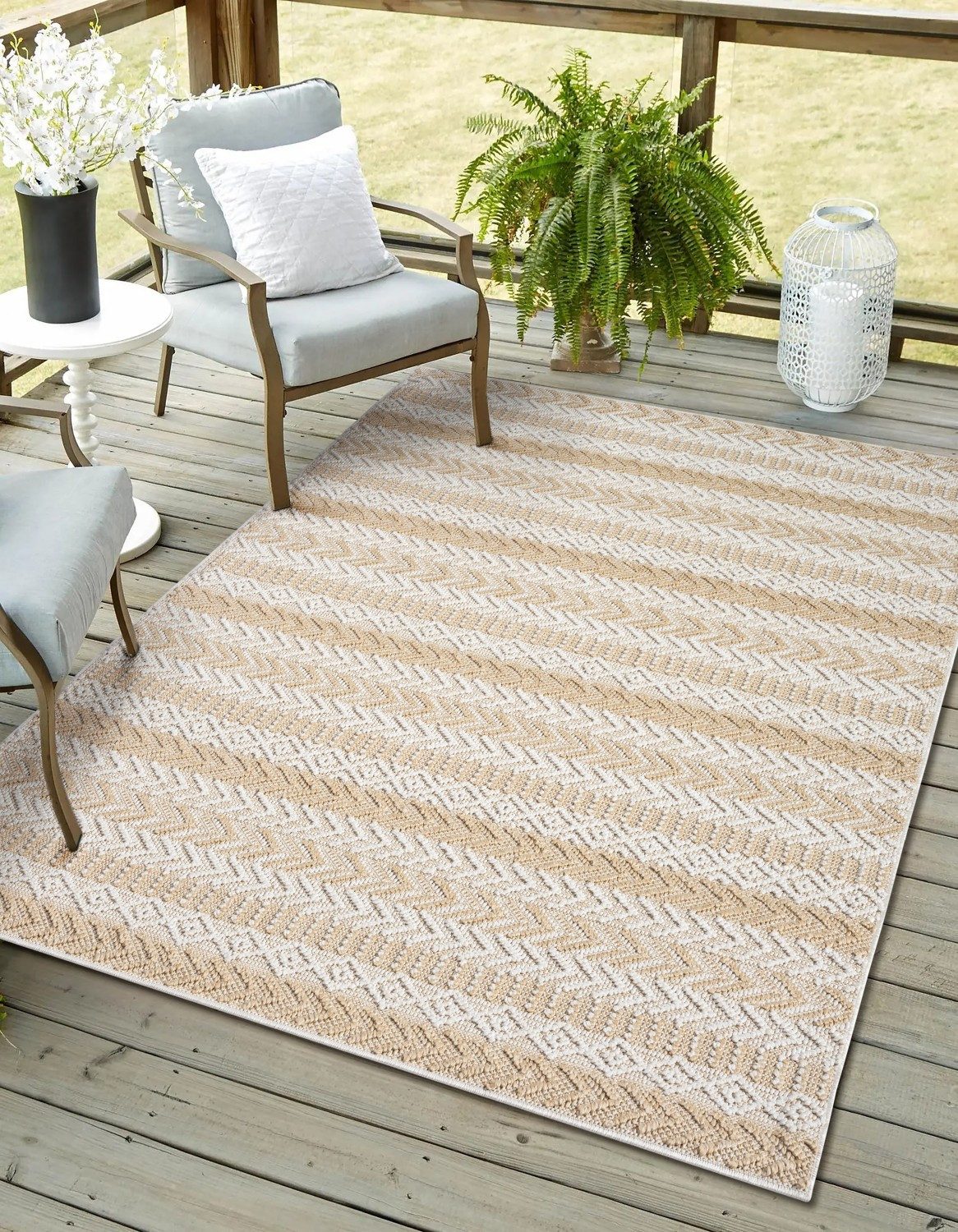 Myflair Möbel & Accessoires Outdoorteppich Piazza, LAGERRÄUMUNG, rechteckig, Höhe: 8 mm, modernes Design, gestreift, In & Outdoor geeignet, Balkon, Terrasse