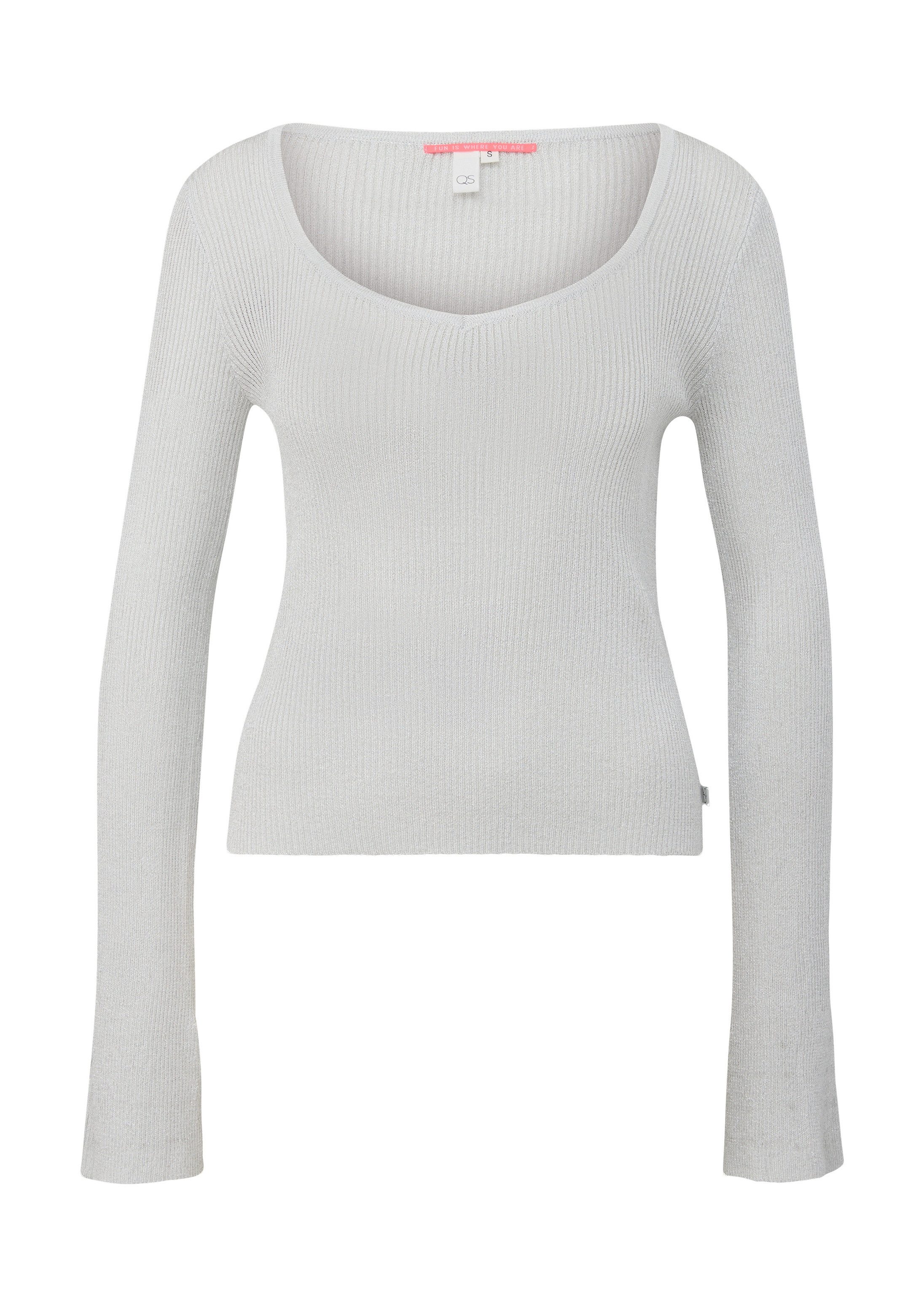 QS Longpullover Strickpullover Leichter Ripppullover mit Glitzereffekt