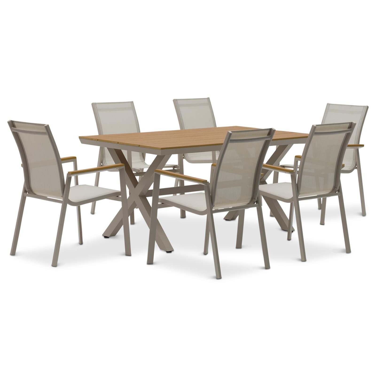 IDIMEX Garten-Essgruppe WINDY, (7-tlg), Gartenmöbel Set 6 Personen aus Alu und WPC wetterfest Kaschmir