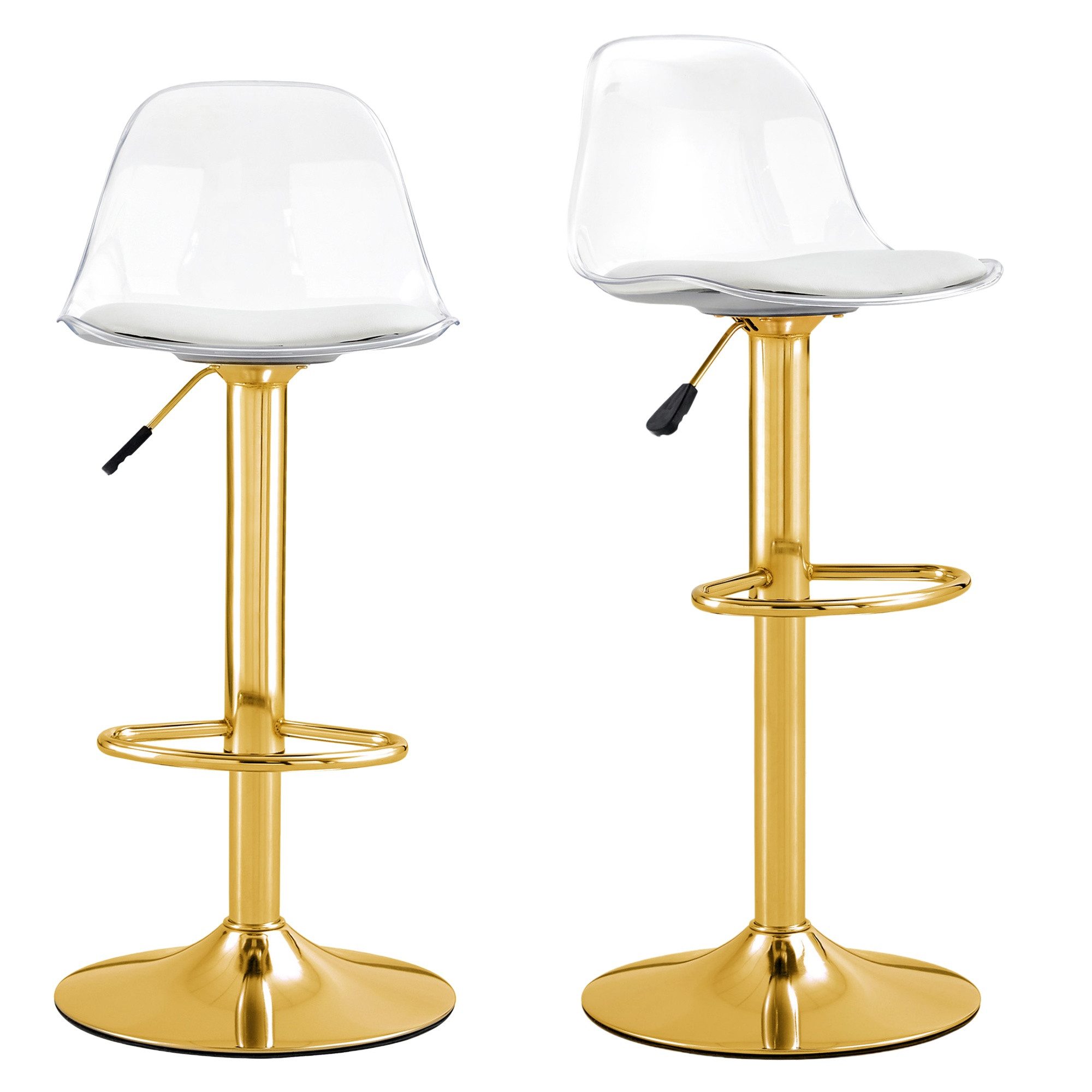 gopop Barhocker Thekenstuhl 2er Set, Transparenter Design mit Rückenlehne (2 St), höhenverstellbar & 360° drehbar – ideal für Küche & Barbereich