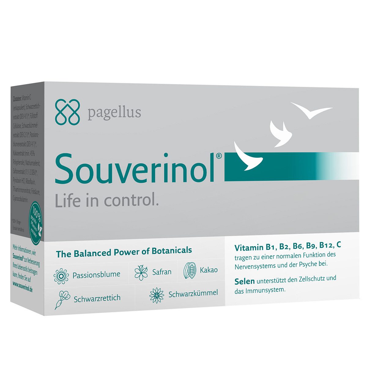 Souverinol® für innere Ruhe & Balance im Alltag, Studium & Beruf Kapseln, Mit B-Vitaminen, Vitamin C, Passionsblume, Safran & Schwarzkümmel – Vegan à 60 St., 36 g