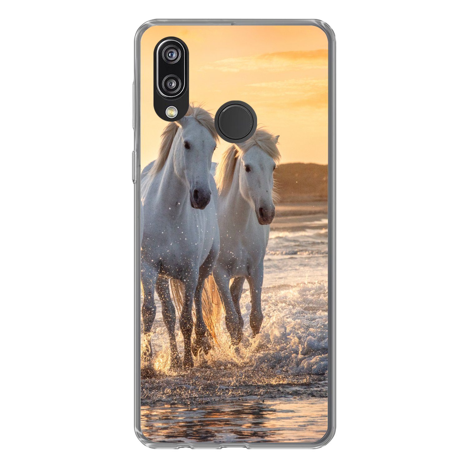 MuchoWow Handyhülle für Huawei P20 Lite (2020) Pferde - Wasser - Strand - Tiere, Handy Case, Silikon, Bumper Case Dünn