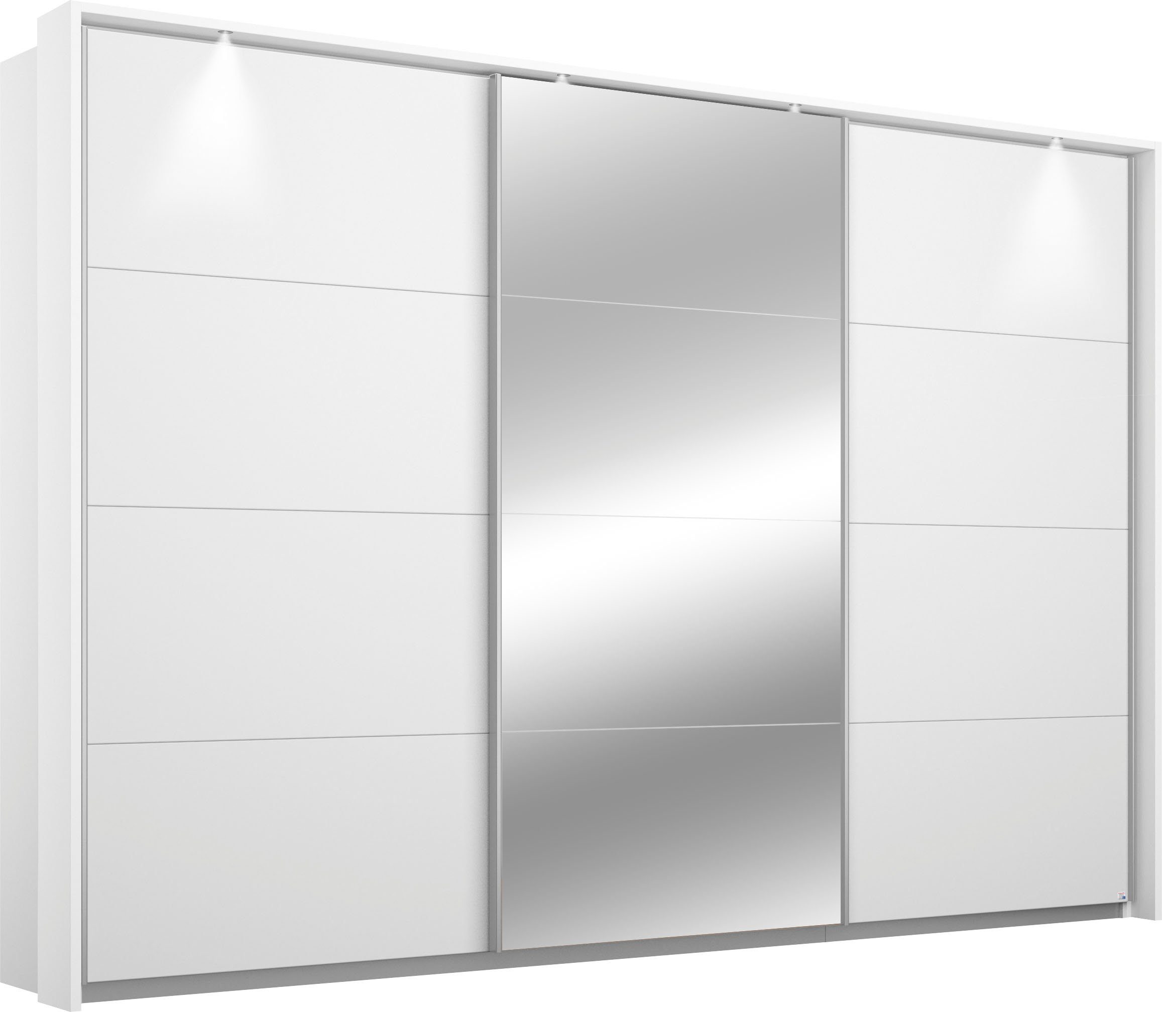 rauch Schwebetürenschrank Kleiderschrank Schrank Garderobe CORTONA optional mit Beleuchtung (Breiten 211/278/323/368 cm, Höhen 214/233 cm) inkl. Passepartout, Inneneinteilung 2 Boxen und Böden MADE IN GERMANY