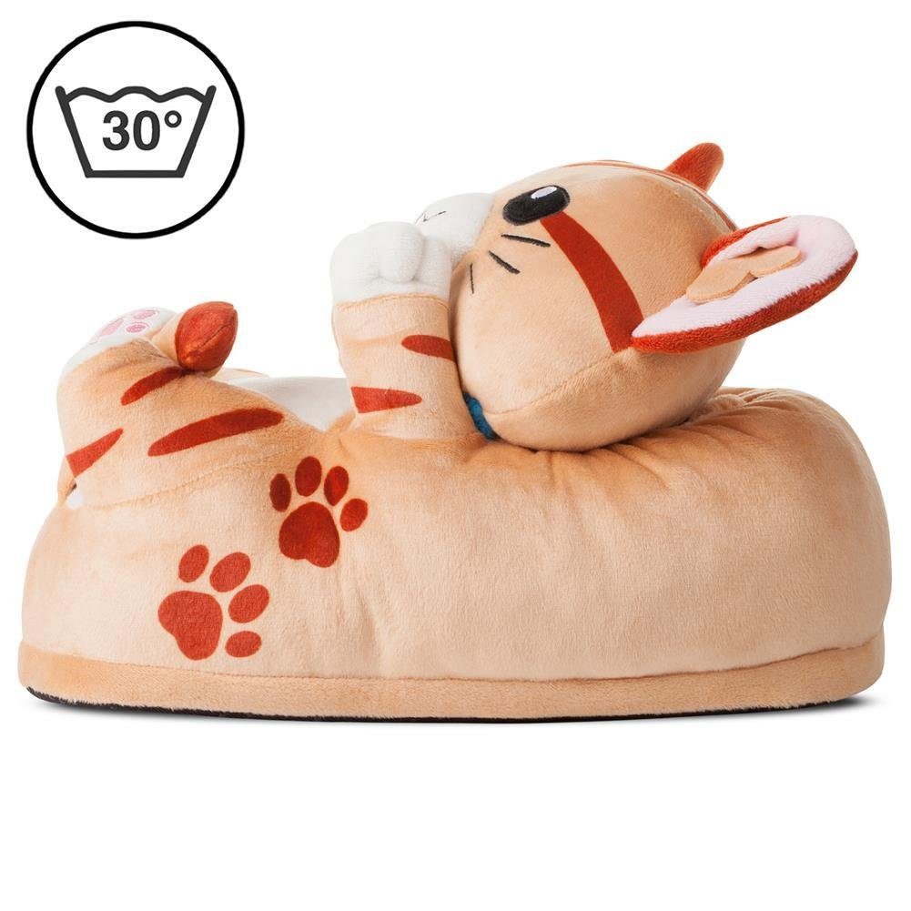 Corimori Tier Pantoffeln für Kinder Einheitsgröße 25-33,5 Plüsch Hausschuhe (Packung, Geschenk) EU Einheitsgröße 25-33,5 Leeroy der Kater für Kinder, Jungen, Mädchen