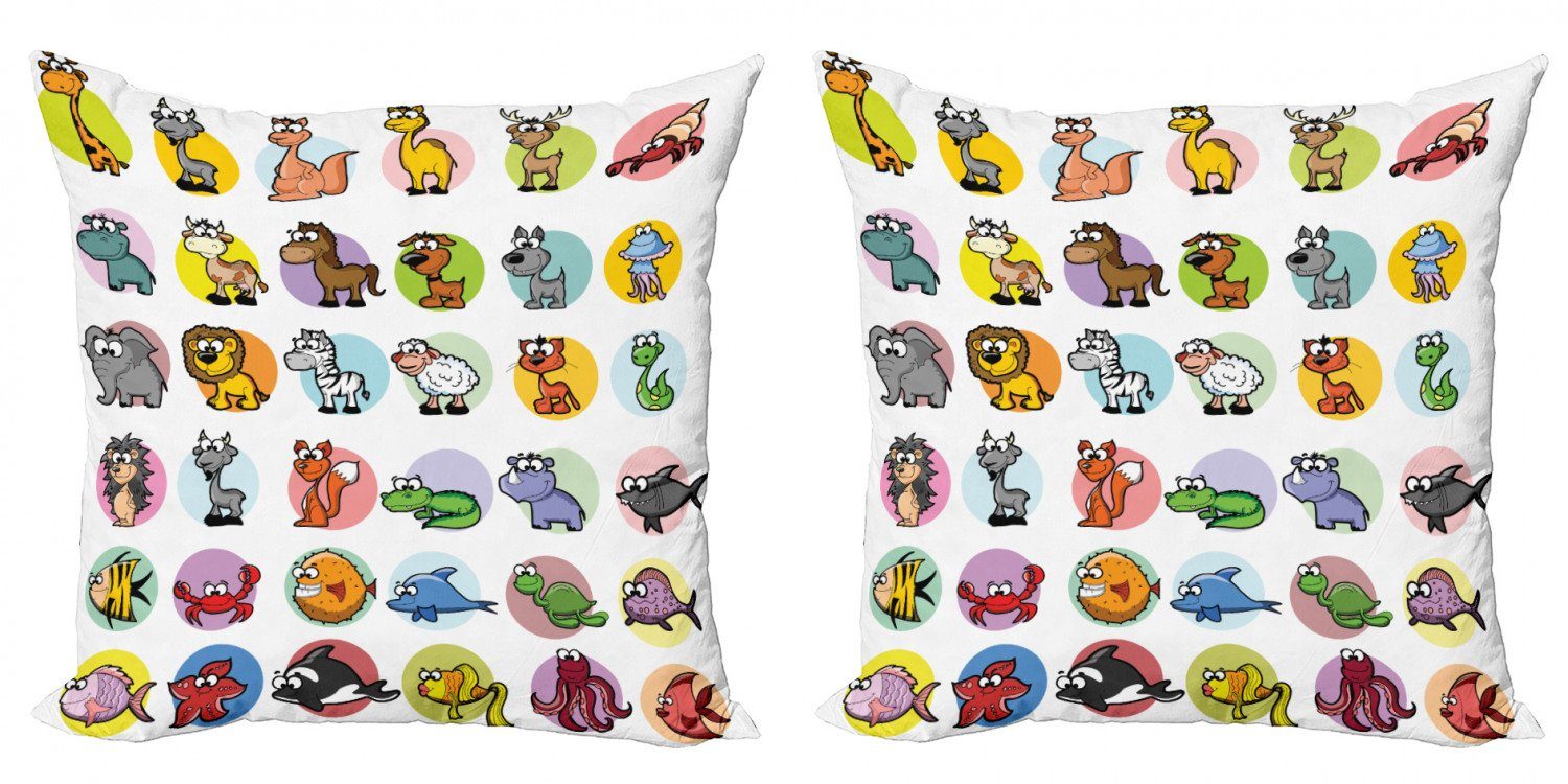 Kissenbezüge Modern Accent Doppelseitiger Digitaldruck, Abakuhaus (2 Stück), Zoo Lustige Cartoon-Tiere Set
