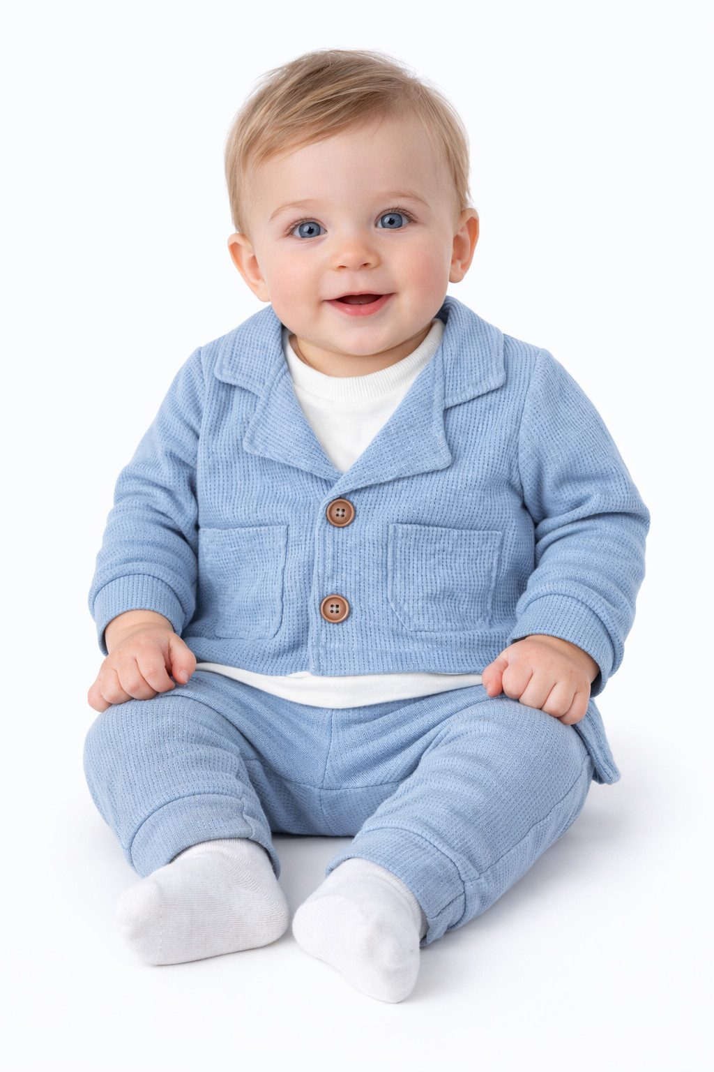 Lorey Medtec Neugeborenen-Geschenkset Baby Jungen 3er Set, Jacke, Hose, Langarmshirt, 100 % Baumwolle, Blau (Jacke + Langarmshirt + Body)
