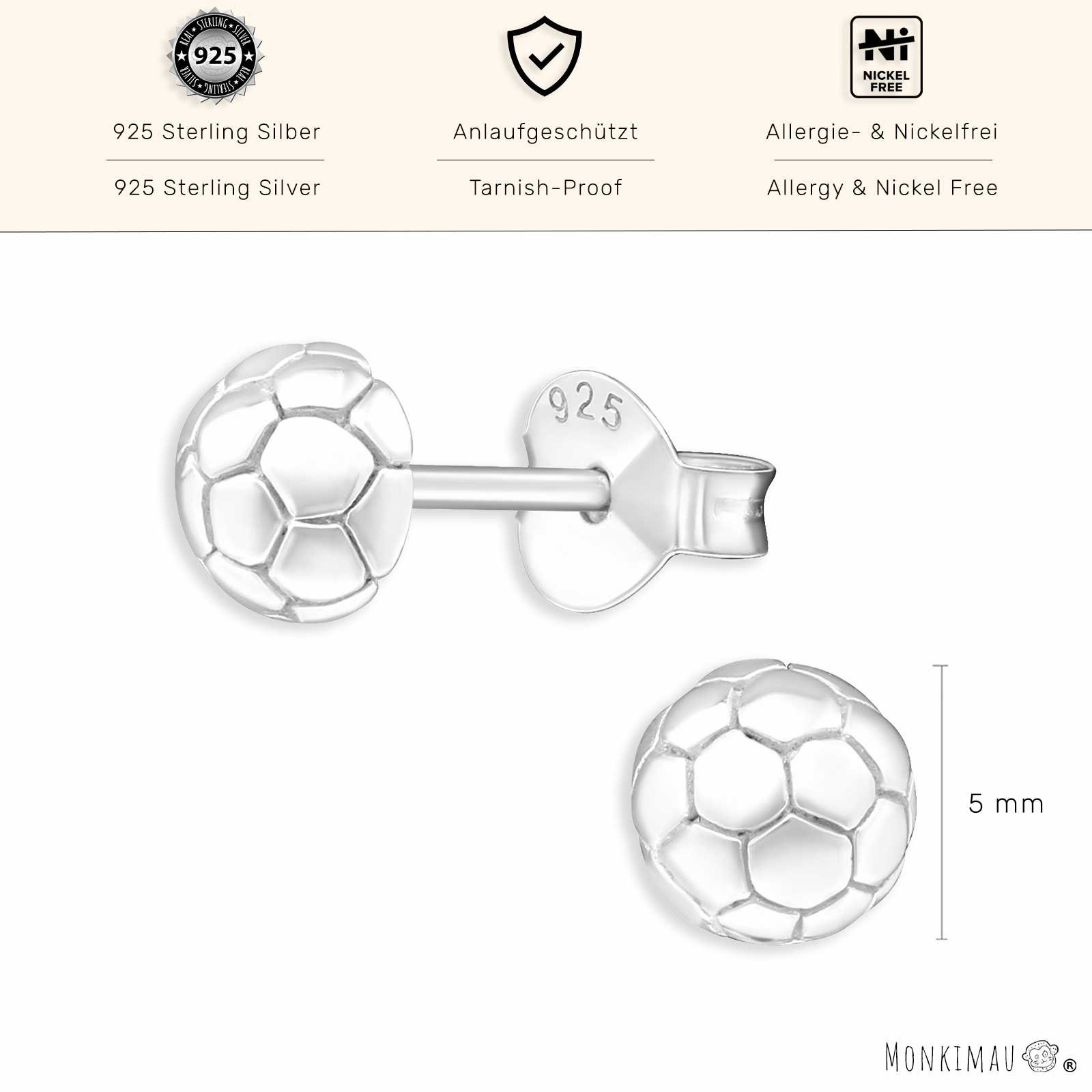 aus Silber 925 Paar Ohrringe Monkimau (Packung) Ohrstecker Fussball