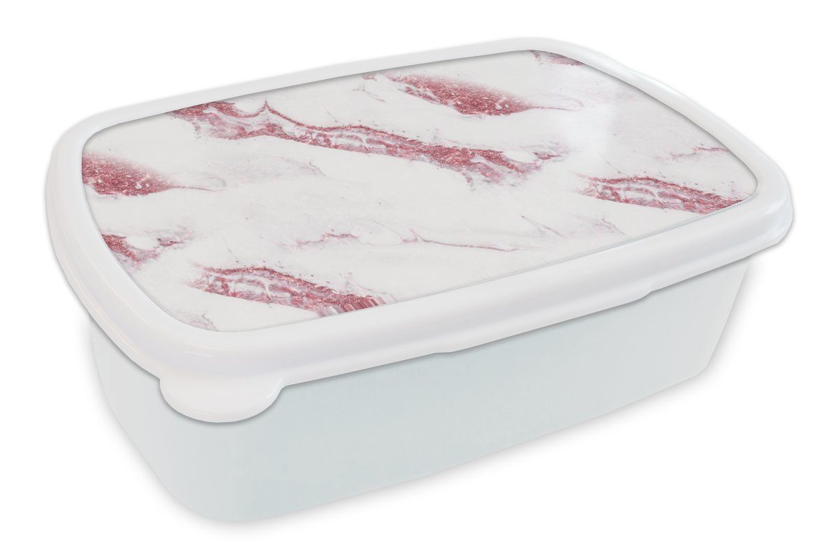 MuchoWow Lunchbox Marmor - Weiß - Glitter - Muster, Kunststoff, (2-tlg), Brotbox für Kinder und Erwachsene, Brotdose, für Jungs und Mädchen
