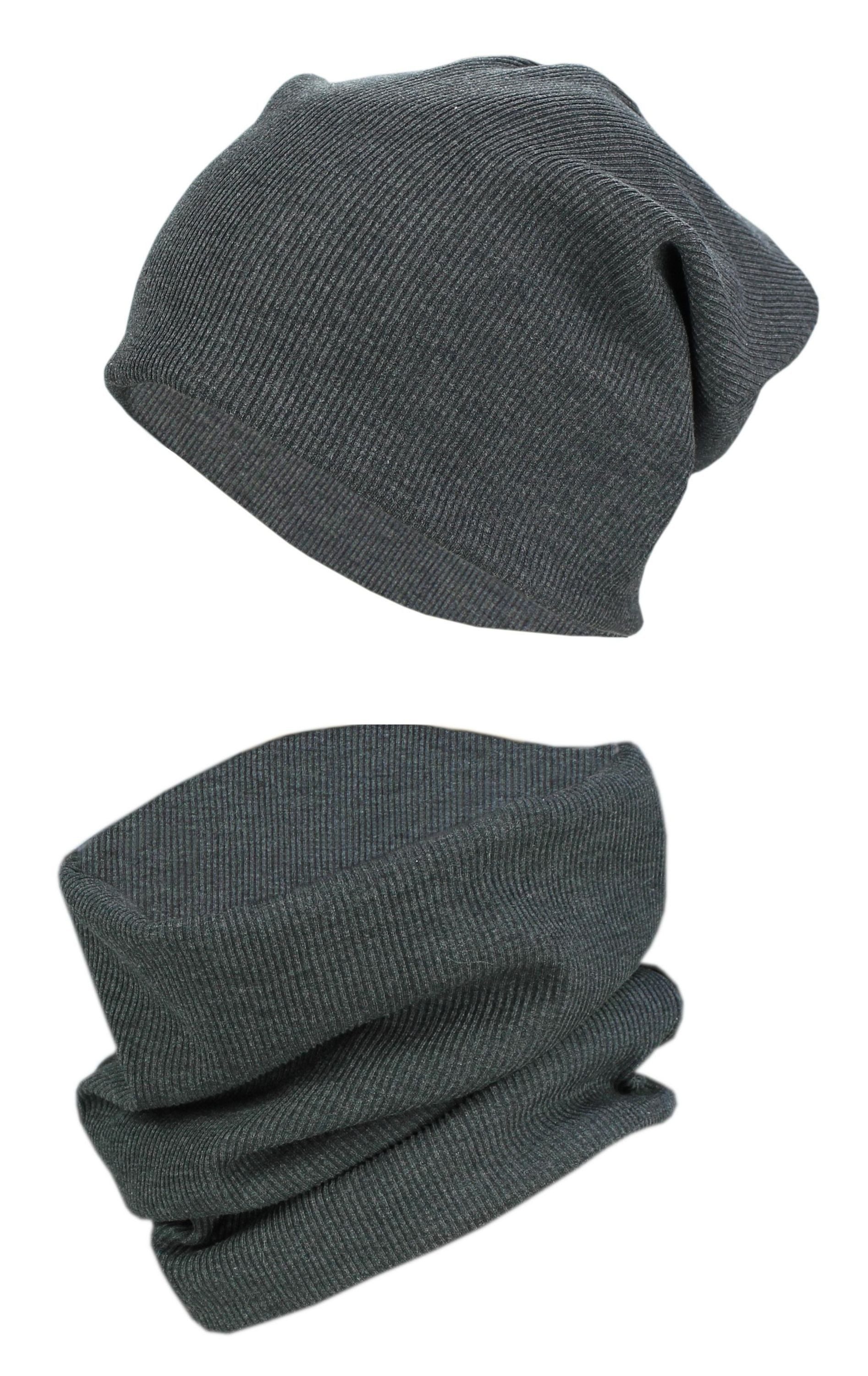 TupTam Beanie Kinder Beanie Mütze Schlauchschal Set aus Jersey und Rippstoff