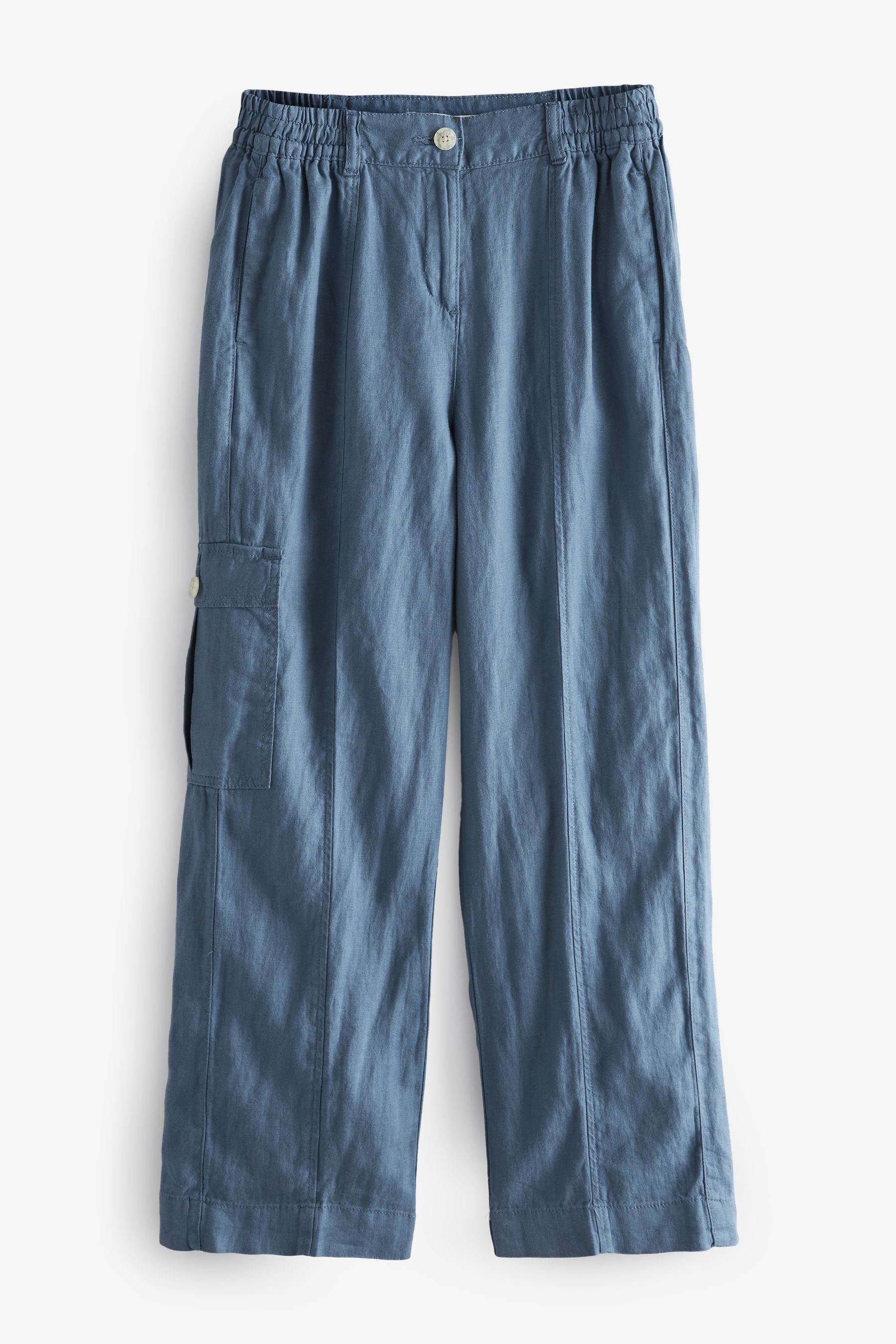 Next Leinenhose Premium-Hose mit weitem Bein aus 100 % Leinen (1-tlg) Blue
