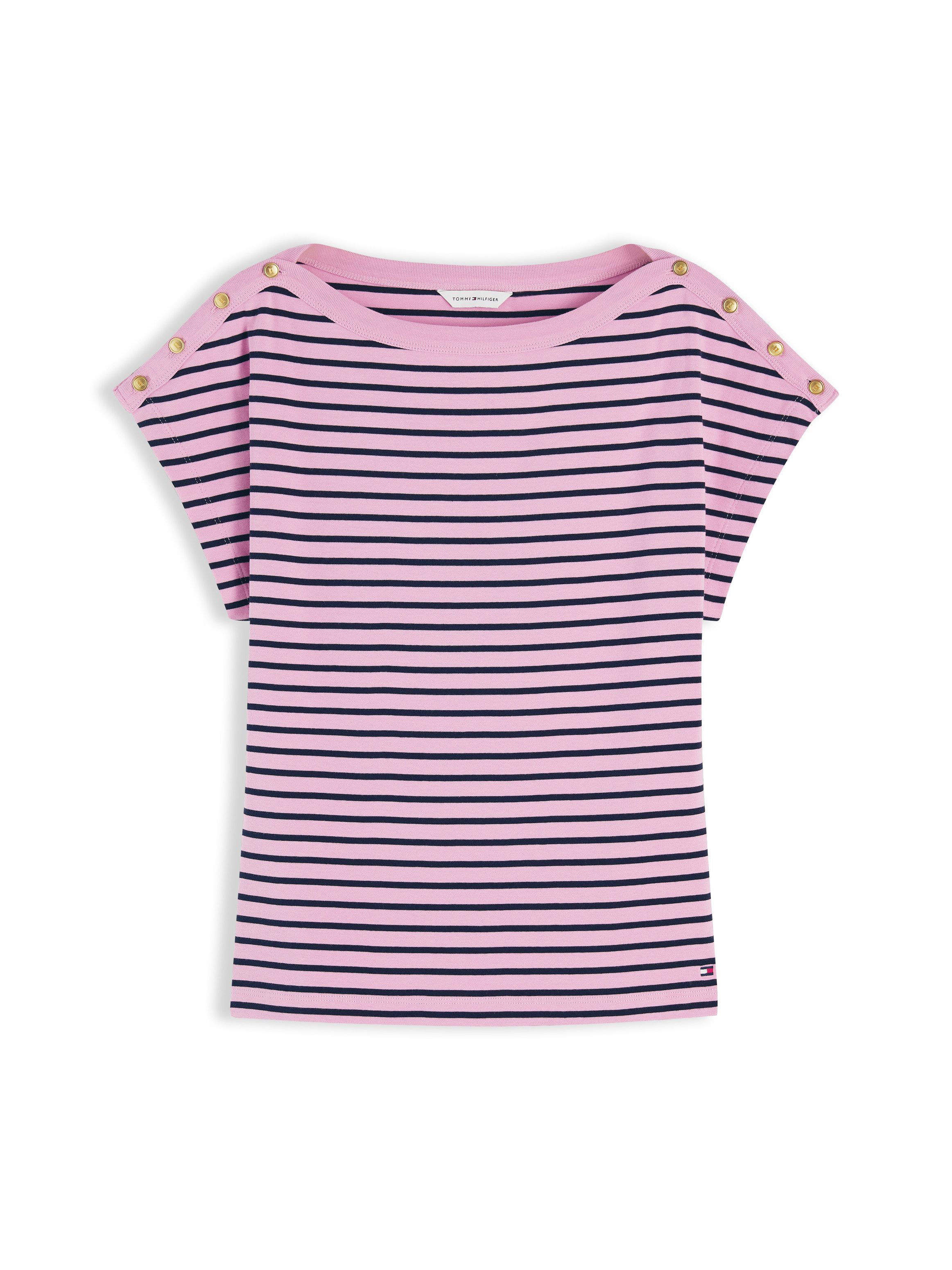 Tommy Hilfiger Kurzarmshirt GOLD BTN CAP-SLV BOAT-NK TEE Baumwolle, mit goldfarbenen Knöpfen – Bild 5 von 5