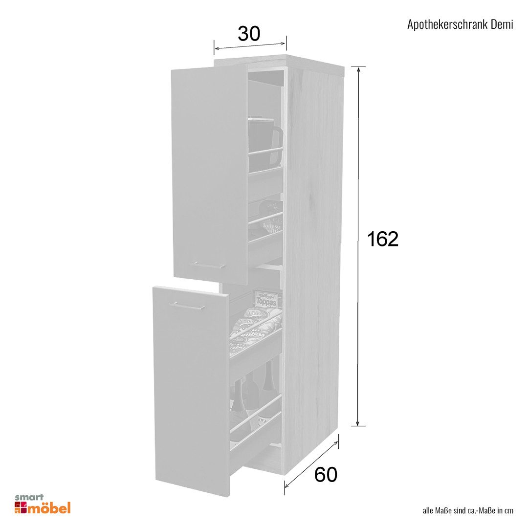 Flex-Well Apothekerschrank Demi Apothekerschrank Küche - 30 cm breit - Kaschmir Glanz Sonoma Eich
