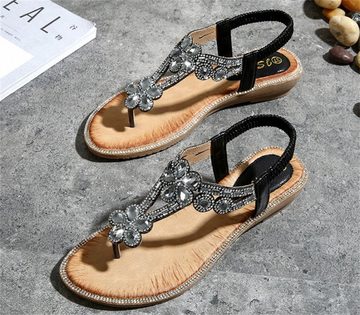 Dekorative Zehentrenner Sandale, Damen Sandale mit Verschönerte Strass-Steine Zehentrenner