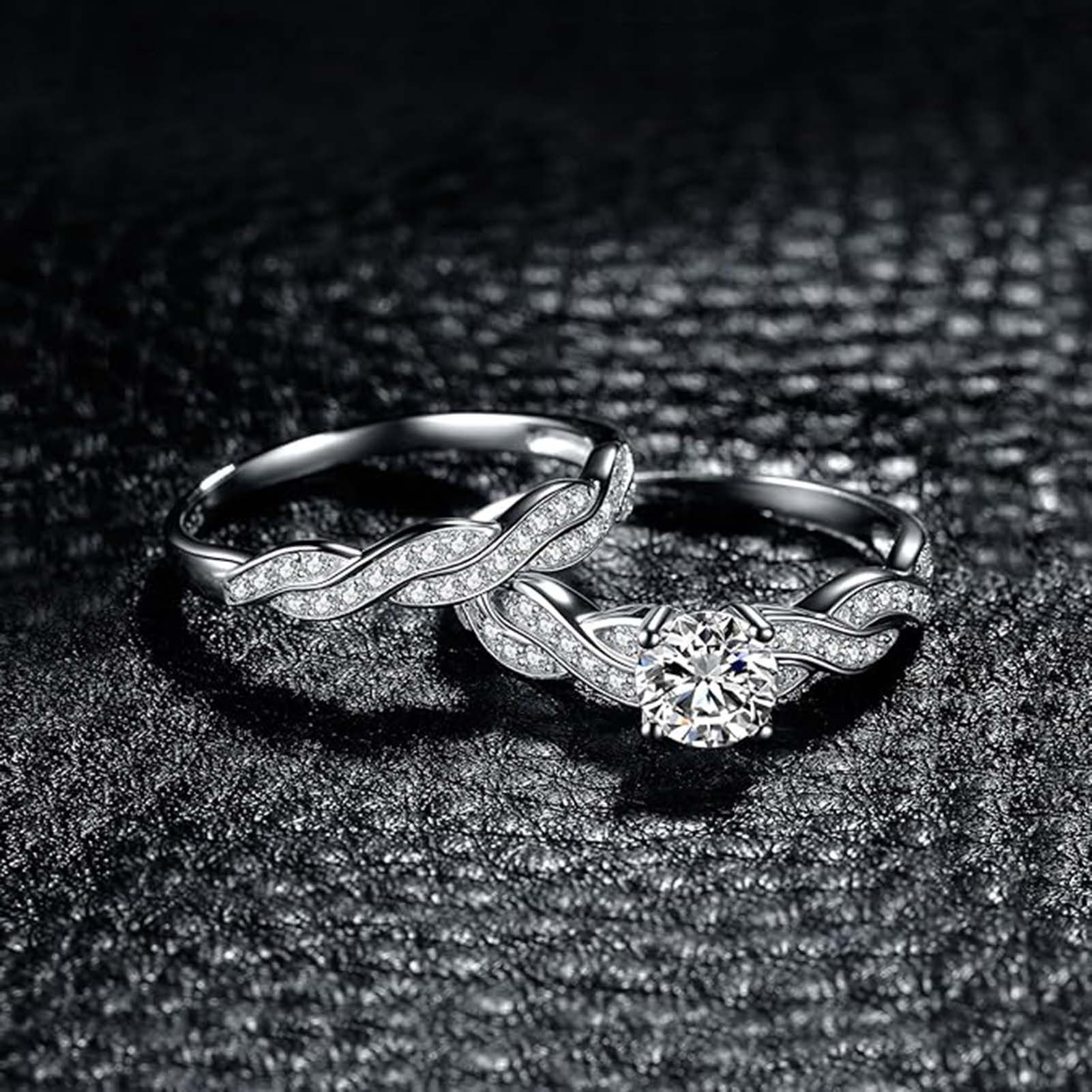 Jumpeak Diamantring Trauringe Eheringe Set 2 Teilig,Ring 585 Gold Damen,Diamant Ring Damen, 1ct D Vs1 3ex,Verlobungsring,Geschenk für Frau,Schwester Geschenk
