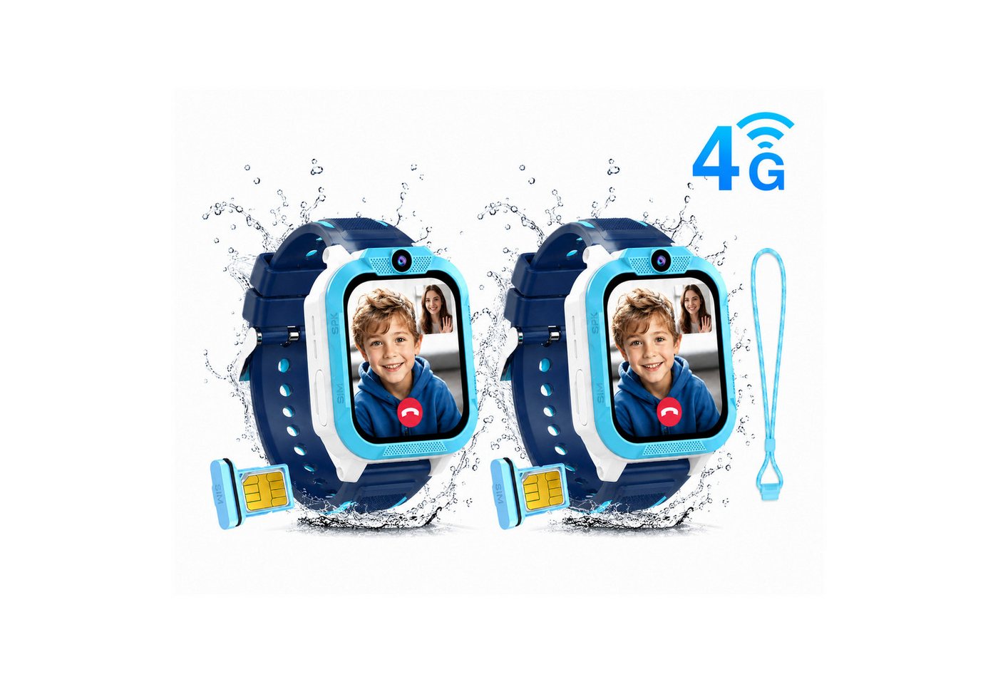 blackview 2026 Neue Z40Pro 4G im 2er-Set mit GPS und Telefonfunktion Kinderuhr Smartwatch, 1,85", GPS+LBS+WiFi, 4G-LTE, IP68, Knips-Freunde, mit Taschenlampe