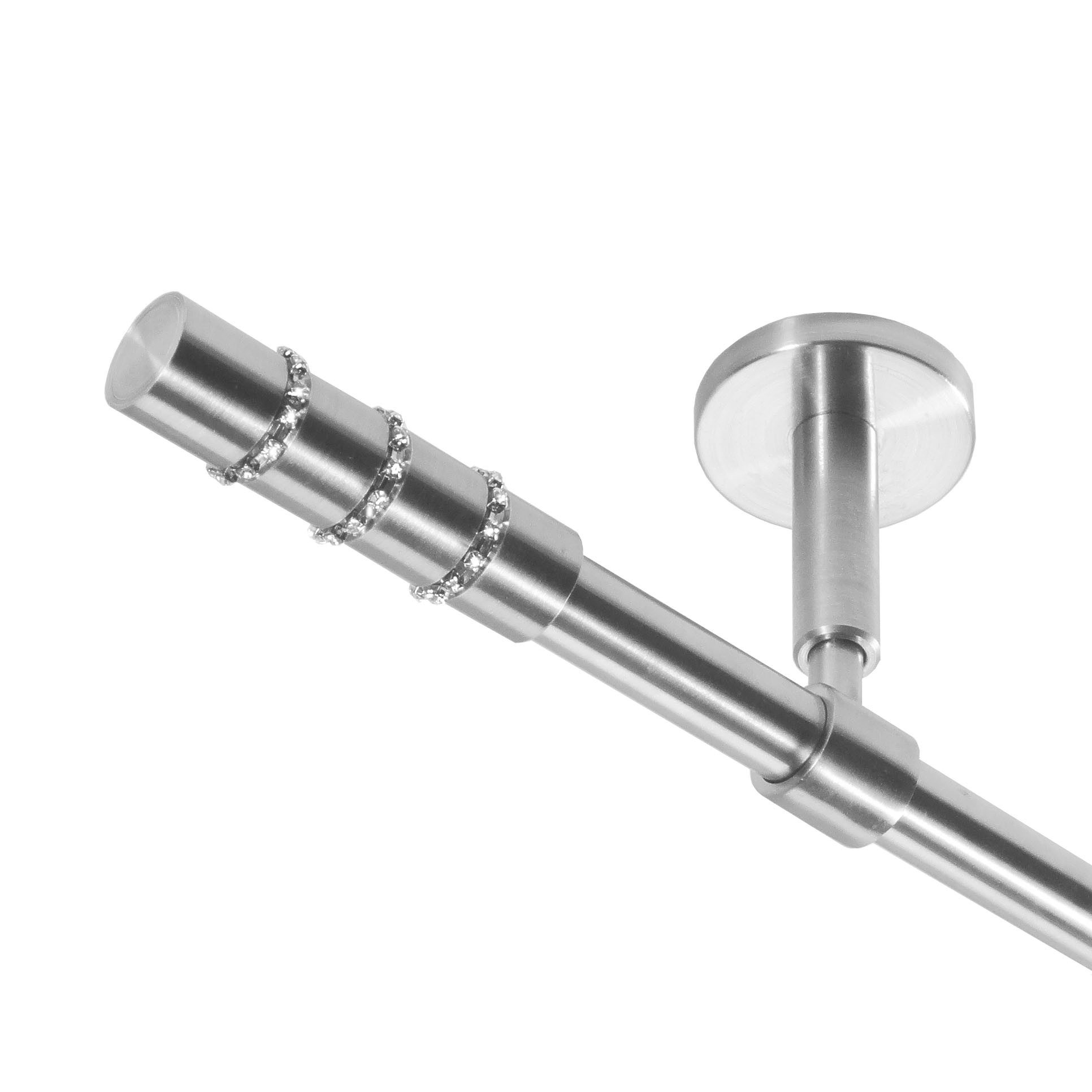 BASIT Gardinenstange Rohr Edelstahloptik 16 mm mit Deckenträgern 540 cm E25, Ø 16 mm, 1-läufig, verschraubt, Metall, D11 540 cm E25 Kristall