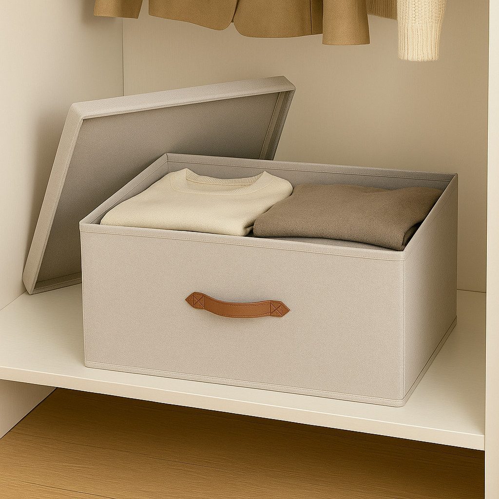 hausleben Organizer Leinen-Aufbewahrungsbox 54x40x25 cm mit Griff und Deckel, Faltbar (Kein Set, 1 St., Einzelartikel), Faltschachtel mit Deckel - 54 x 40 x 25  – Bild 3 von 4
