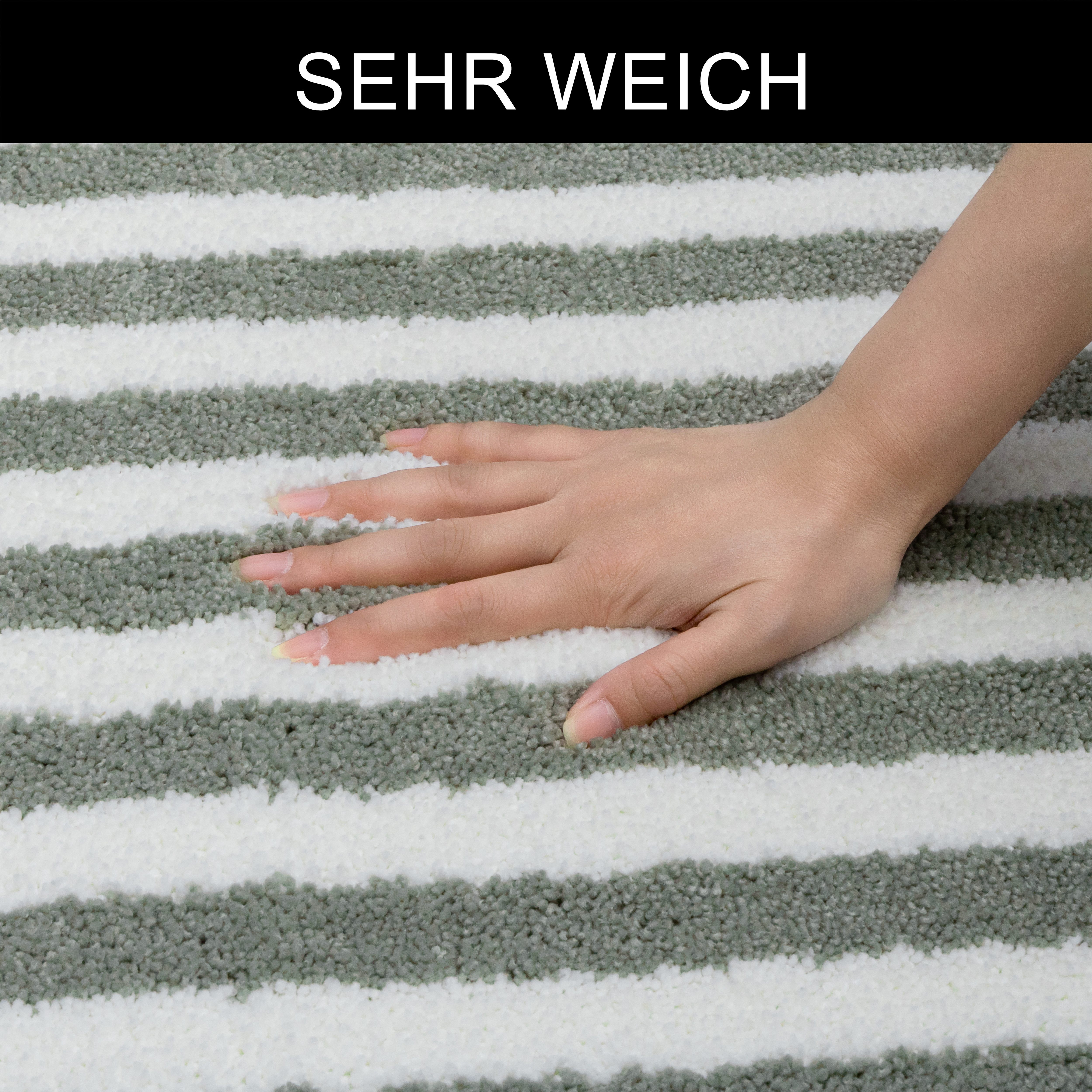 OTTO home Badematte Streifen, Jannika, Badvorleger, Badezimmer Teppich, Höhe 12 mm, rutschhemmend beschichtet, schnell trocknend, fußbodenheizungsgeeignet, Poly – Bild 3 von 5