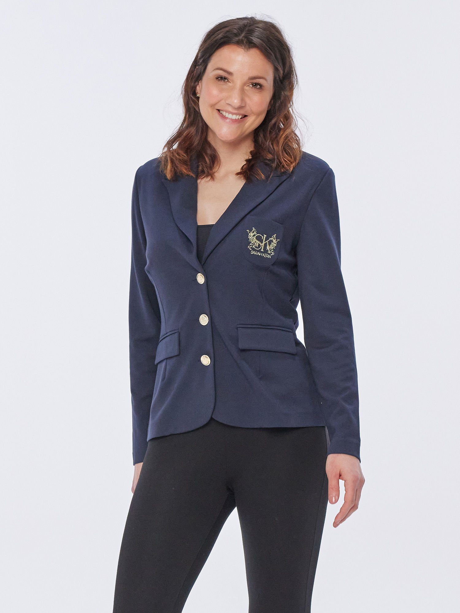 Sarah Kern Jackenblazer Jerseyblazer figurbetont mit Logo-Stickerei