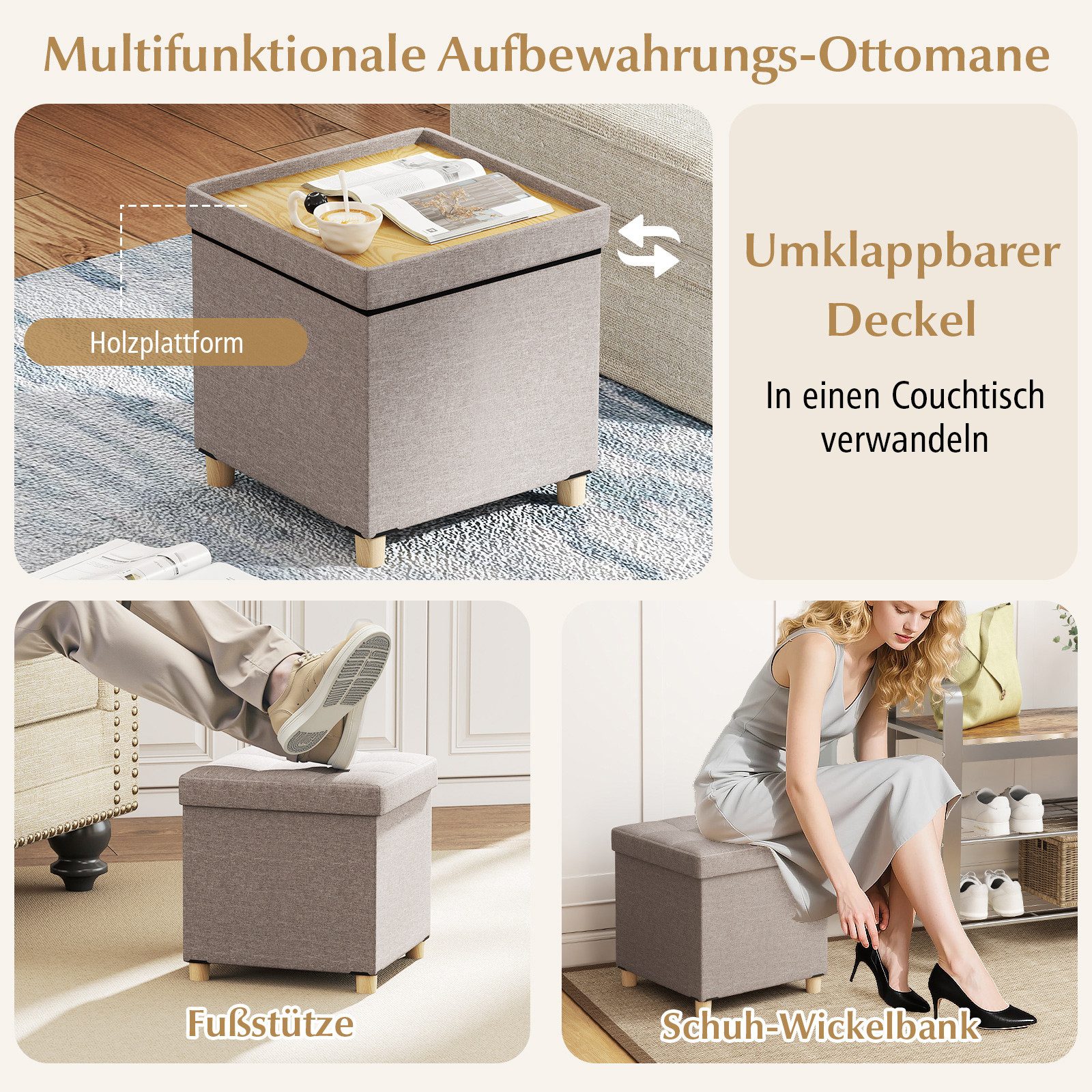 COSTWAY Sitzhocker, mit Stauraum, Fußhocker mit gepolstertem Deckel, 45x45x günstig online kaufen