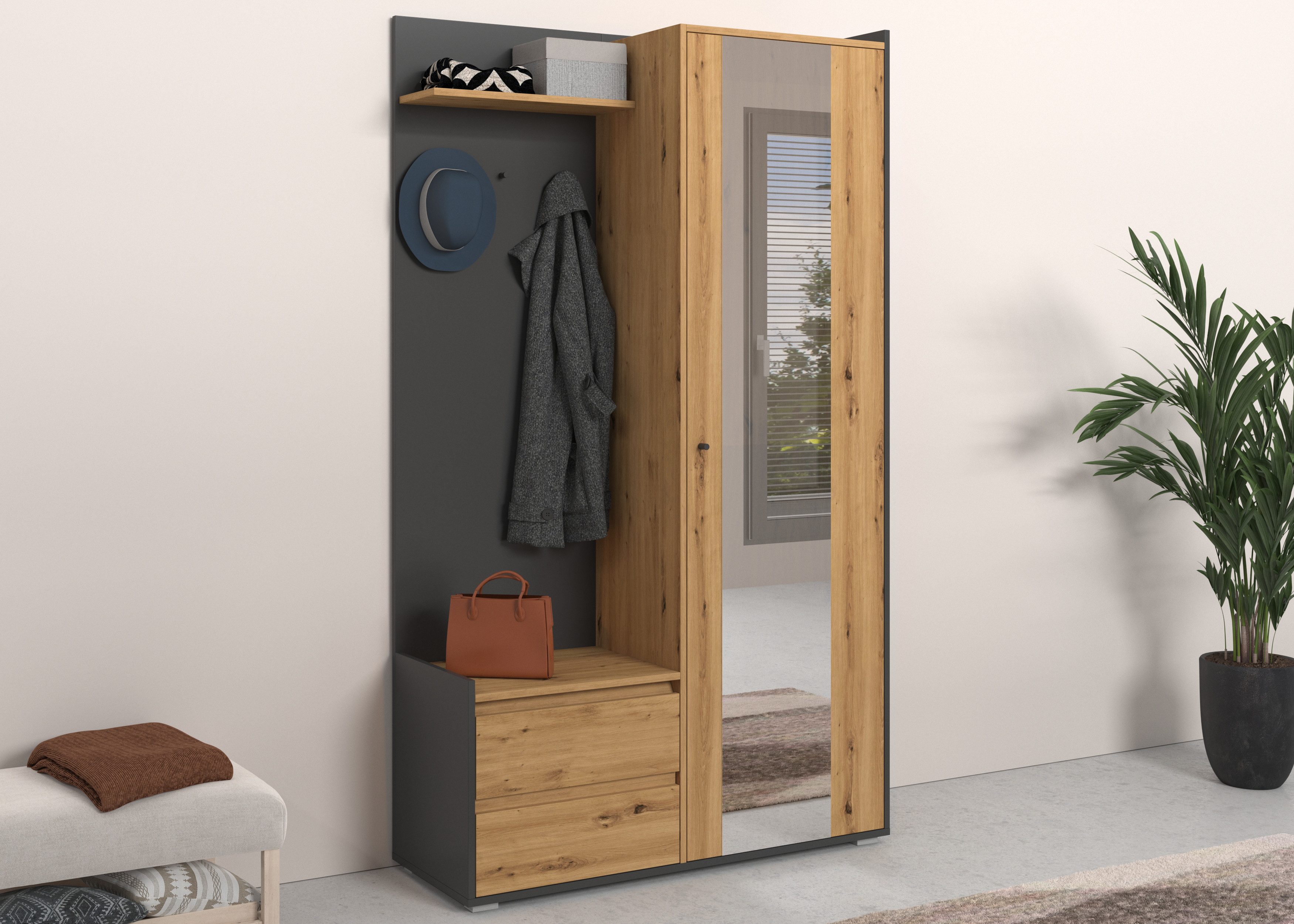 INOSIGN Garderobenschrank Kosmo mit Spiegel Maße 118 x 30 cm