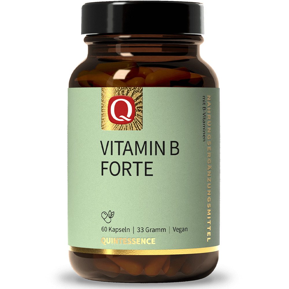 Quintessence Vitamin B Forte-hochdosierter Vitamin-B-Komplex (B2, B6, B9, B12)-60 Kapseln, 33 g, Hochwertige Premiumqualität - vegan für Nerven, Energie & Stoffwechsel