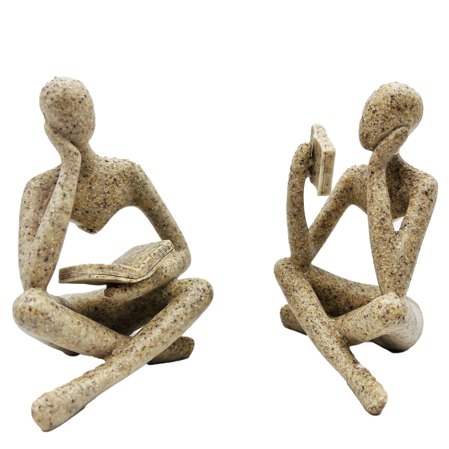 Dekofigur Abstrakte Lesender Denker – Handgemachte Resin Skulptur (2er Set)