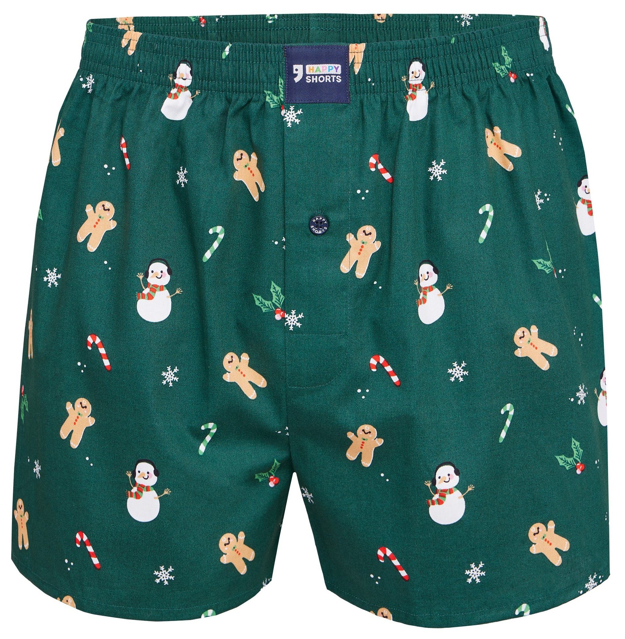 HAPPY SHORTS Boxershorts Schneemann Snowman Gingerbread Weihnachten Lebkuchenmann Happy Webboxer Boxershorts (1-St) Shorts