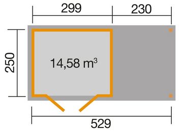 weka Gartenhaus 321 B Gr.5, natur, 19 mm, Anbau 230 cm, BxT: 553x293 cm