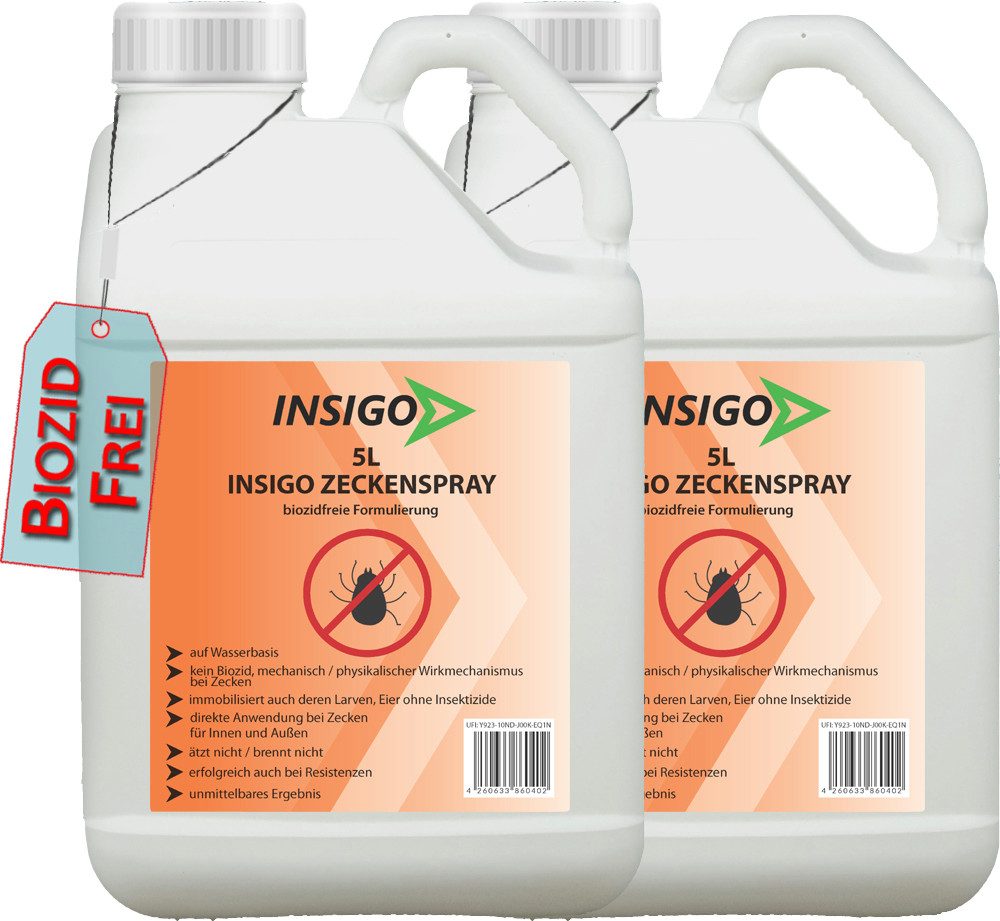 INSIGO Insektenspray INSIGO ZECKE, 10 l, biozidfreie Formel, auf Wasserbasis, geruchsarm, brennt / ätzt nicht