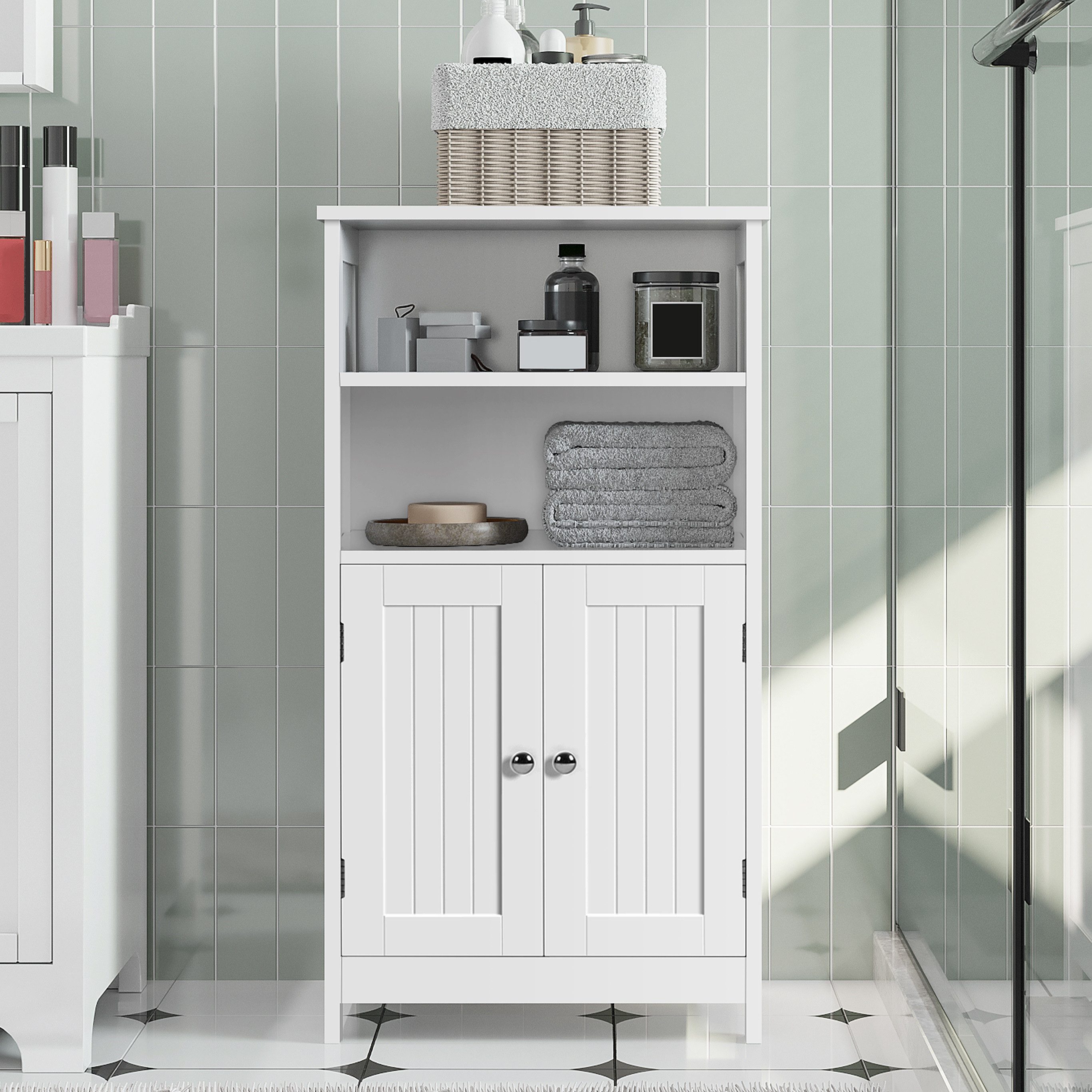 Yaheetech Badkommode Badschrank Küchenschrank, Badezimmerschrank Sideboard mit Doppeltür & Einstellbarem Regal