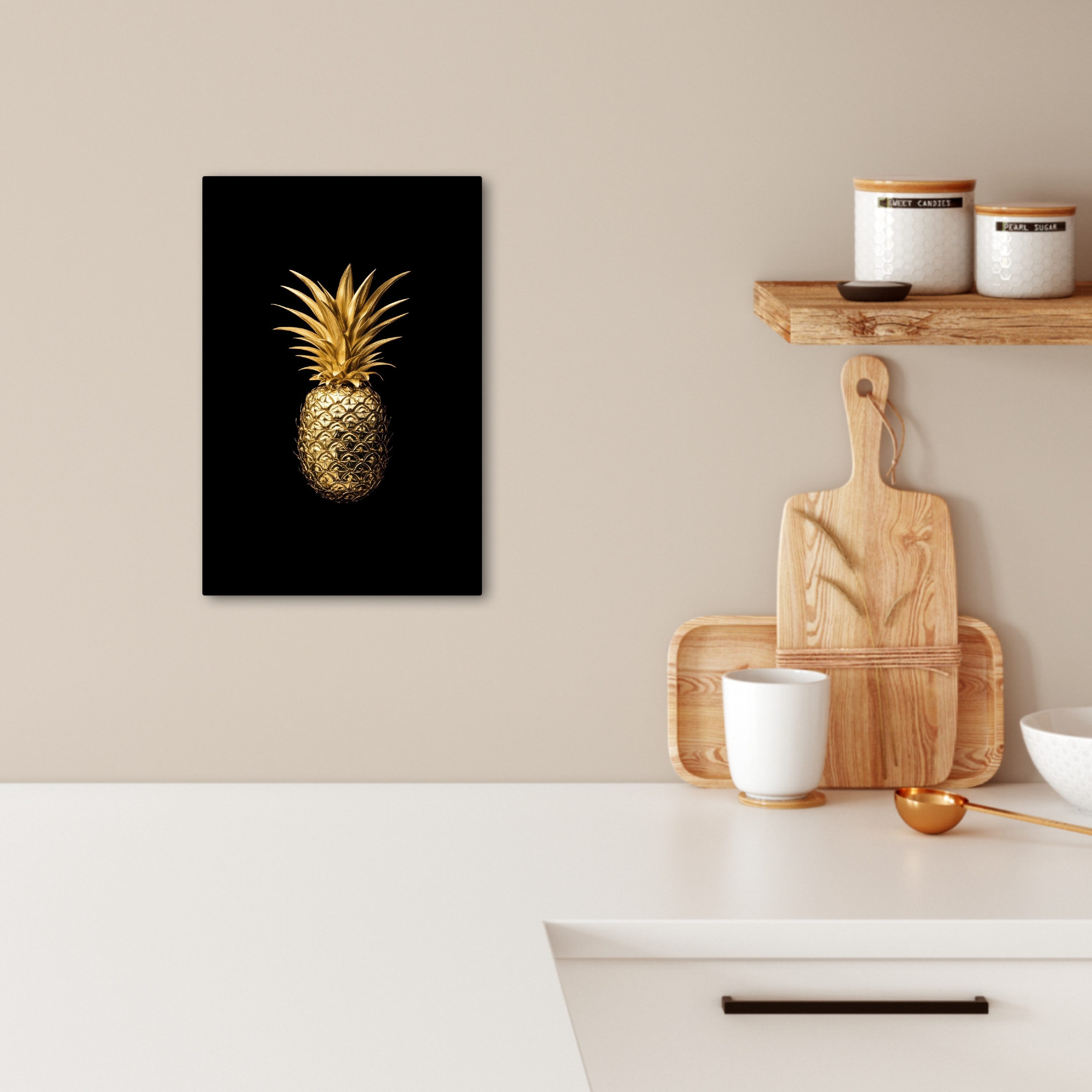 OneMillionCanvasses® Leinwandbild Ananas - Schwarz - Gold - Luxus, Fotodruc günstig online kaufen