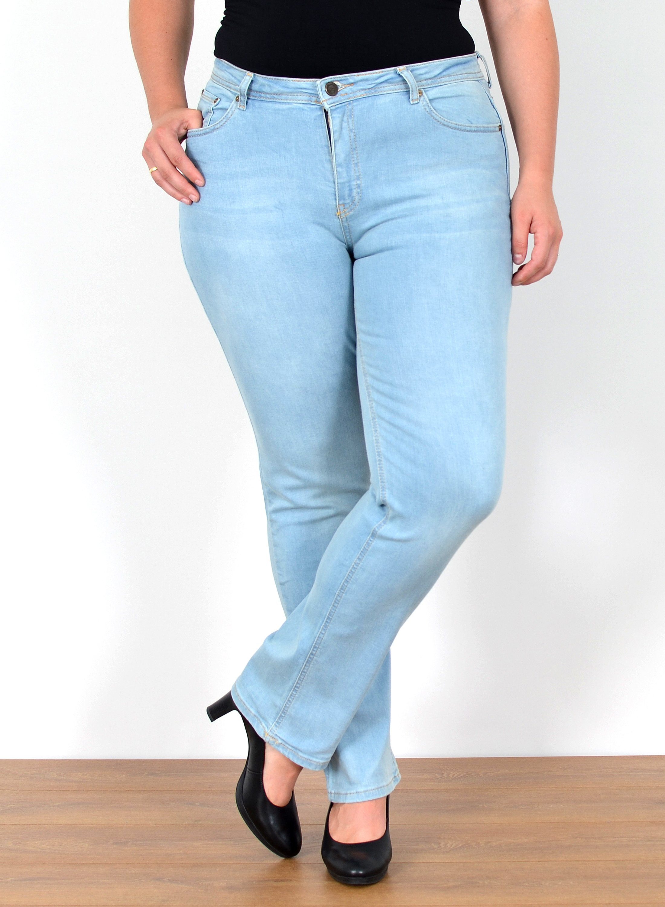 ESRA Straight-Jeans Straight Fit Jeans Damen High Waist Hose FG2 Straight Leg Damen Jeans Hose Stretch bis Übergröße Plus Size